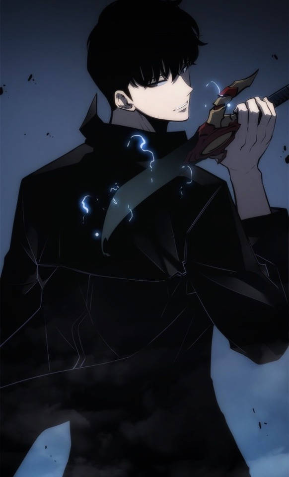 Sung Jin Woo, black coat, glowing sword, SD Phone Wallpaper