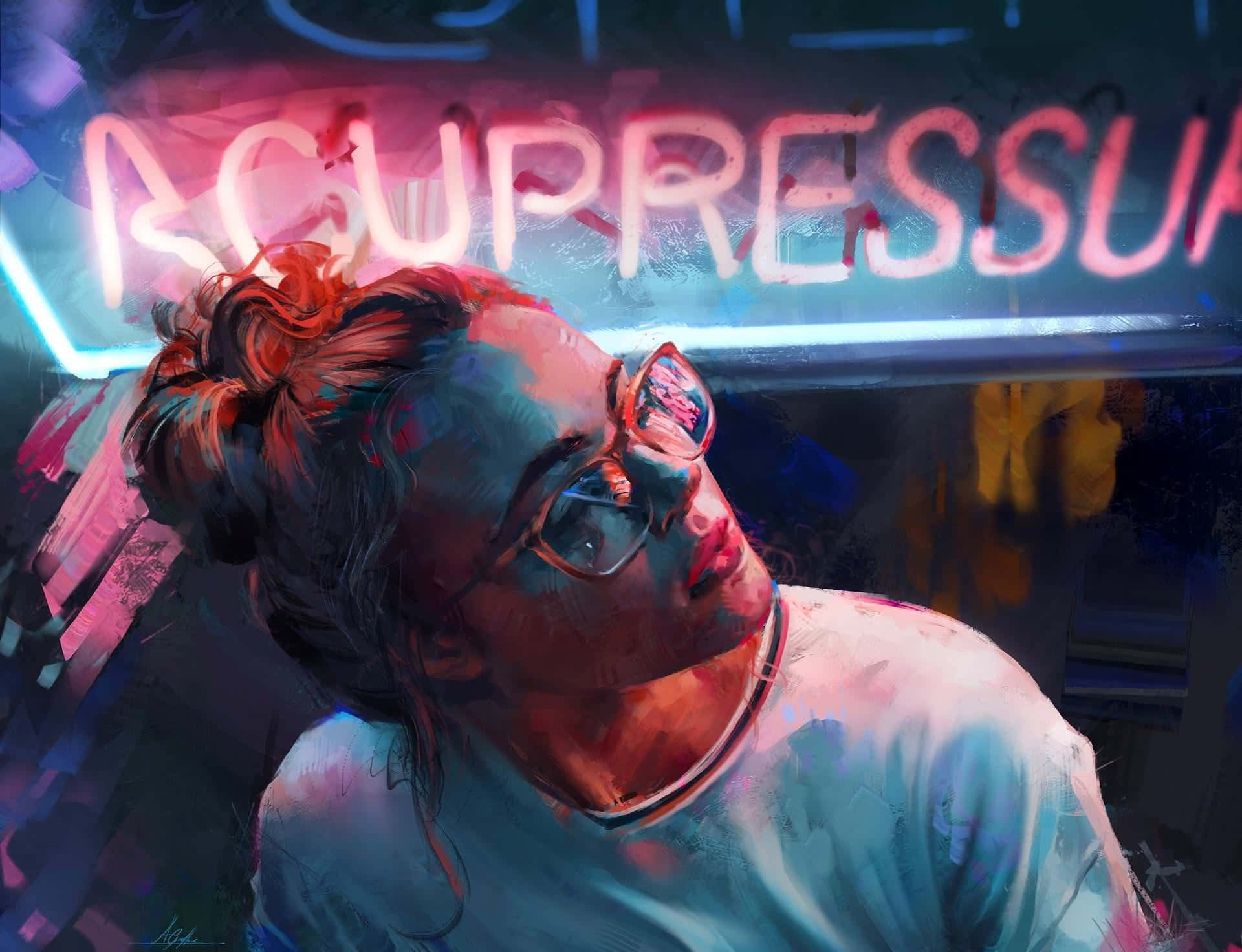 sunglasses, wooden surface, vibrant neon lights, Full HD Desktop Wallpaper
