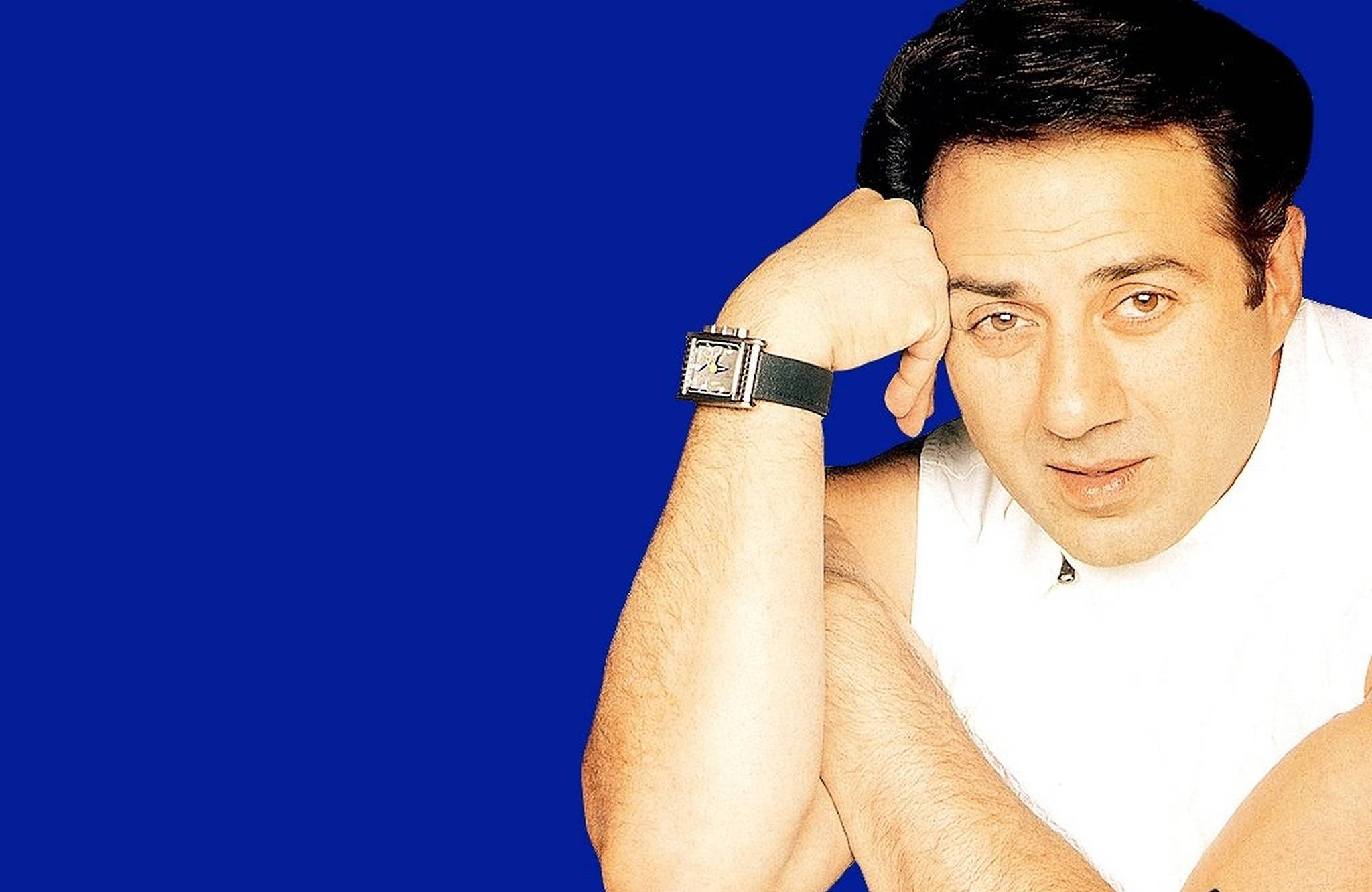 Sunny Deol, white tank top, black watch, Full HD Desktop Wallpaper