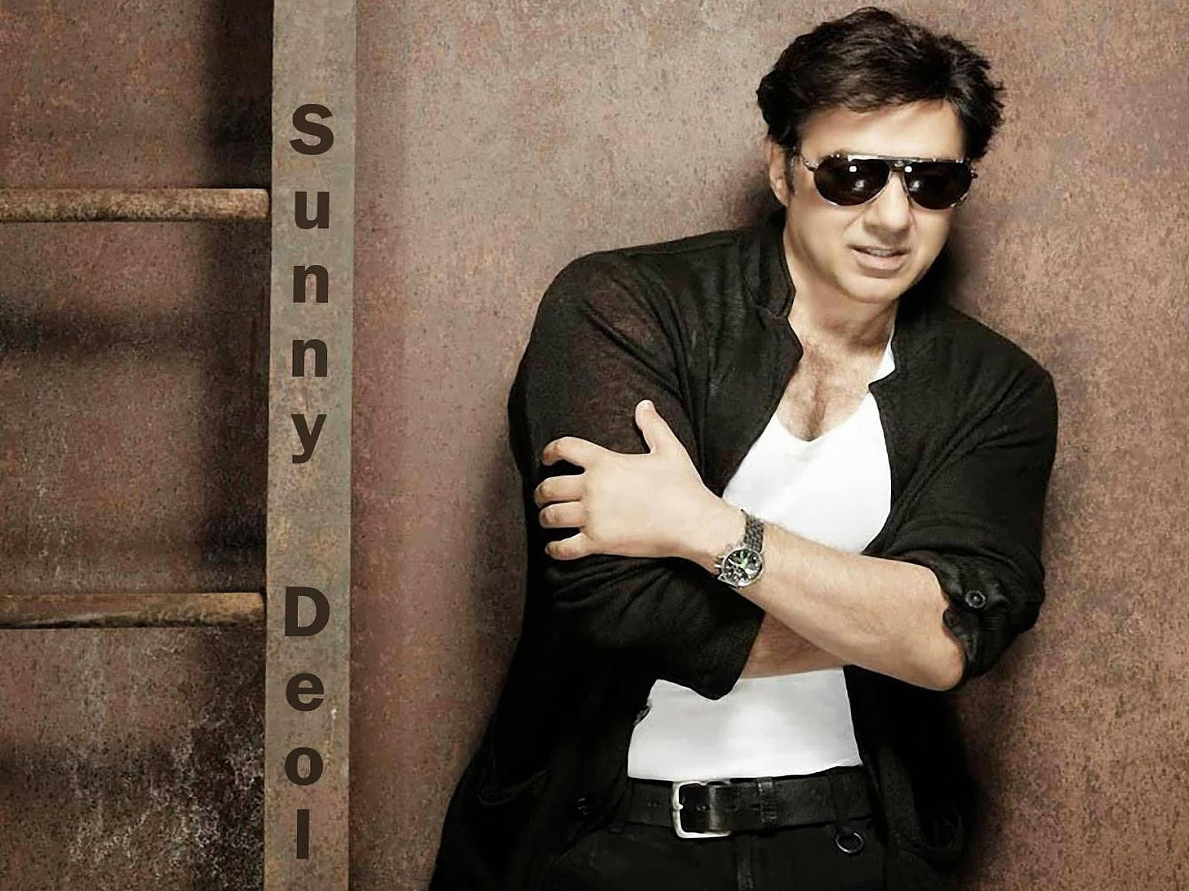 Sunny Deol, black jacket, white tee, Full HD Desktop Wallpaper