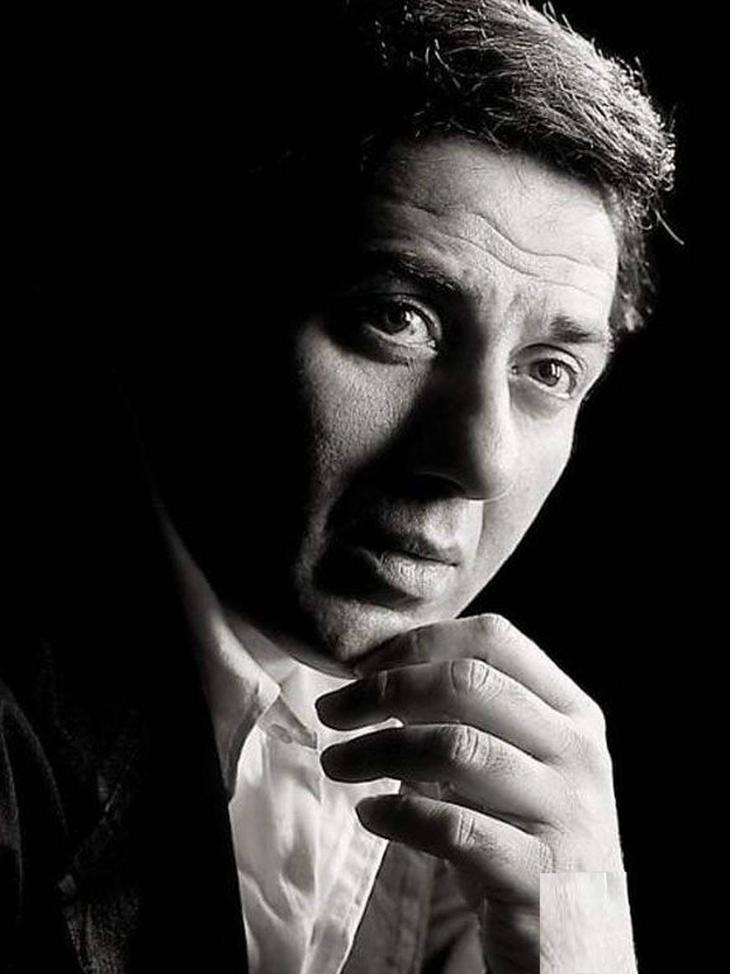Sunny Deol, monochrome, black and white portrait, Full HD Phone Wallpaper