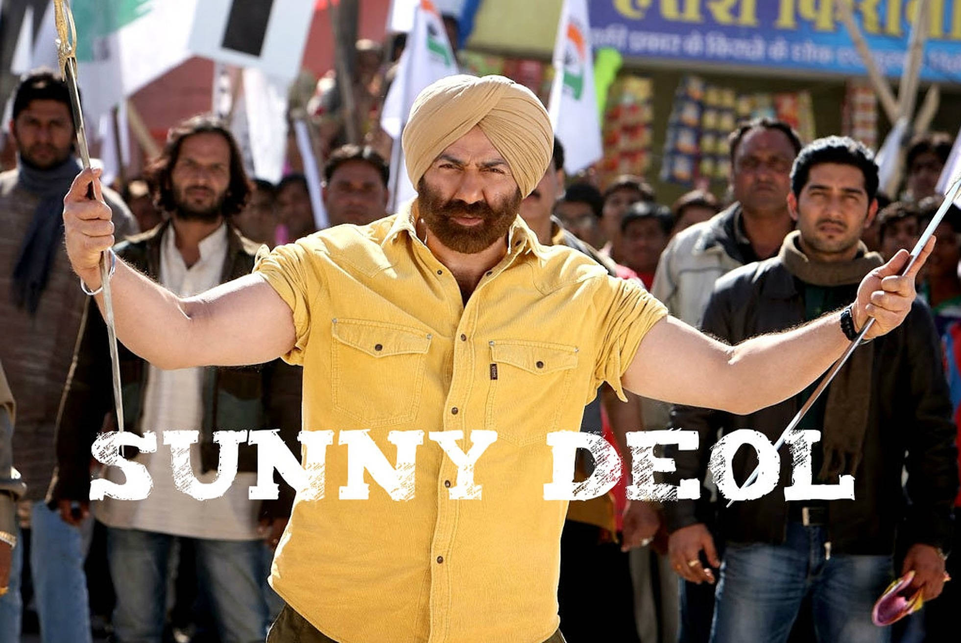 Sunny Deol, yellow shirt, turban, Full HD Desktop Wallpaper