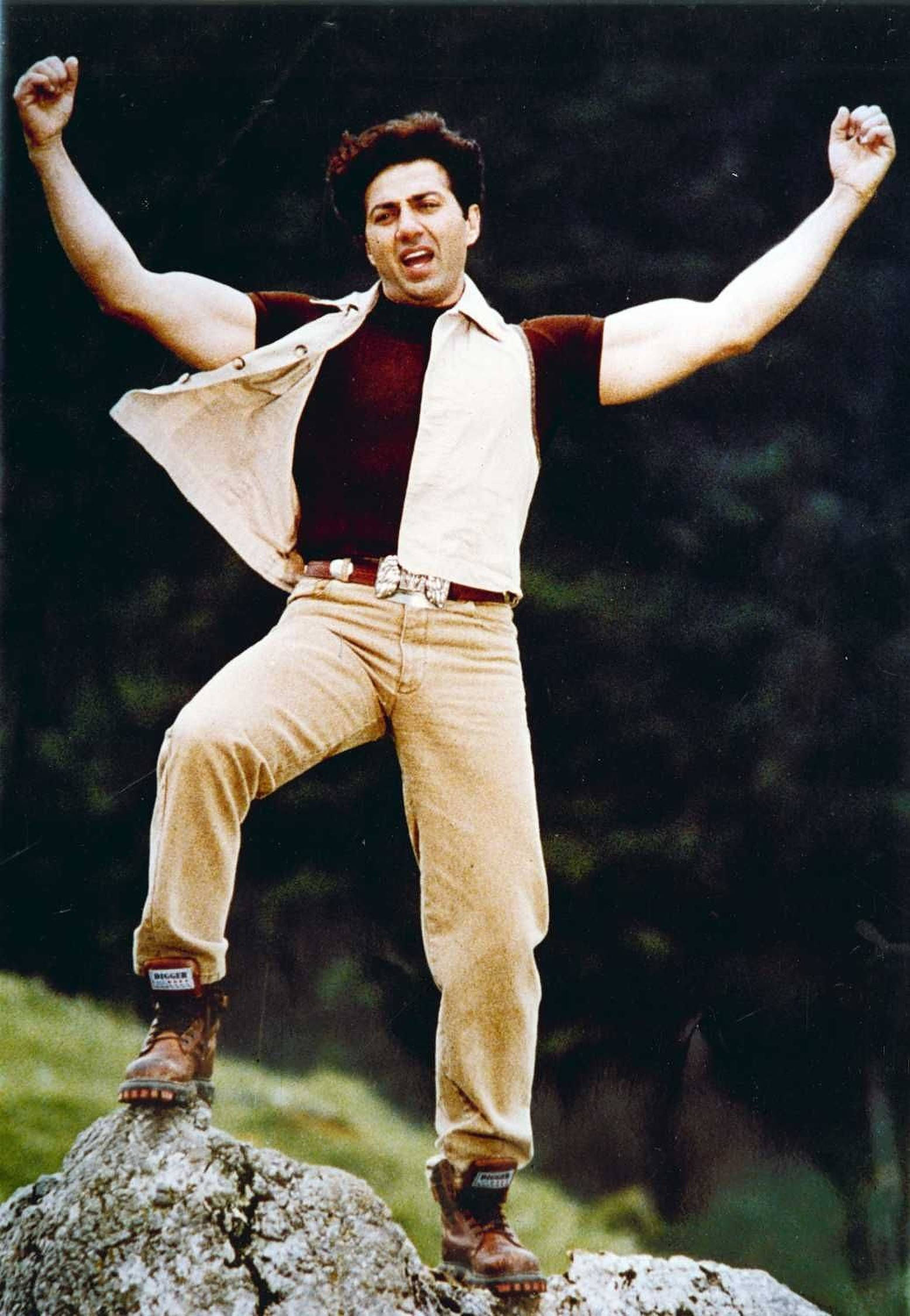 Sunny Deol, rocky outcrop, dark forest, Full HD Phone Wallpaper