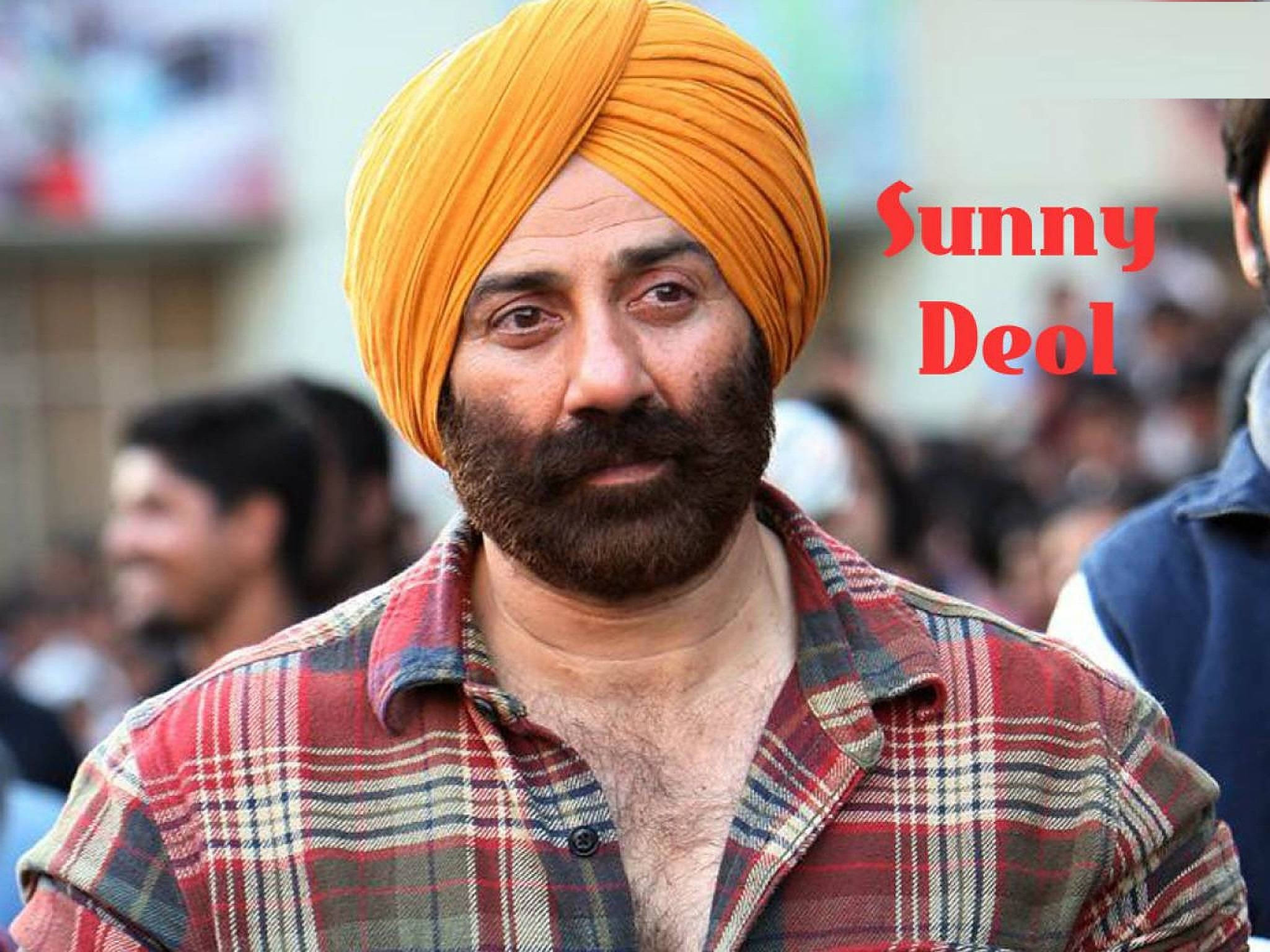 Sunny Deol, bright orange turban, red plaid shirt, Full HD Desktop Wallpaper