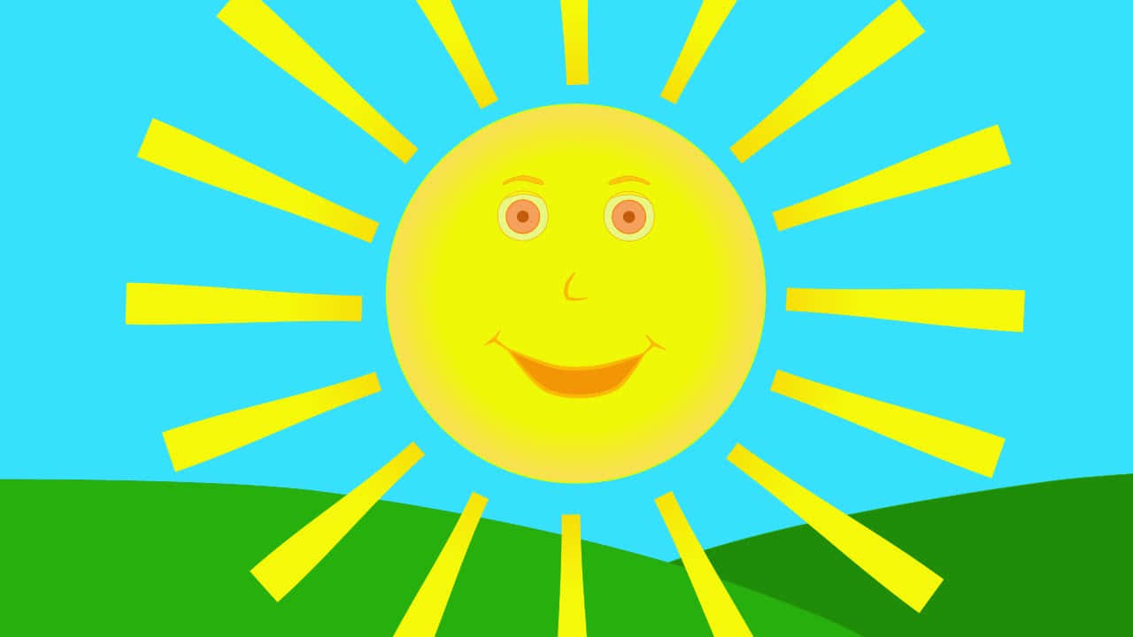 cheerful cartoon sun, smiling face, yellow beams, HD Desktop Wallpaper