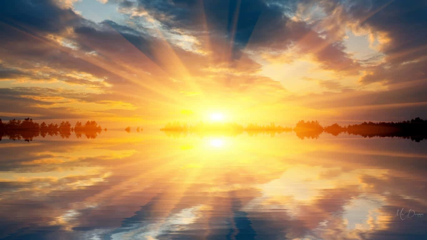 Sunrise Desktop, riverside meadow, golden sun rays, HD Desktop Wallpaper