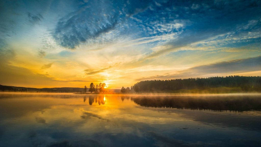 lake, sunrise, misty lake, SD Desktop Wallpaper