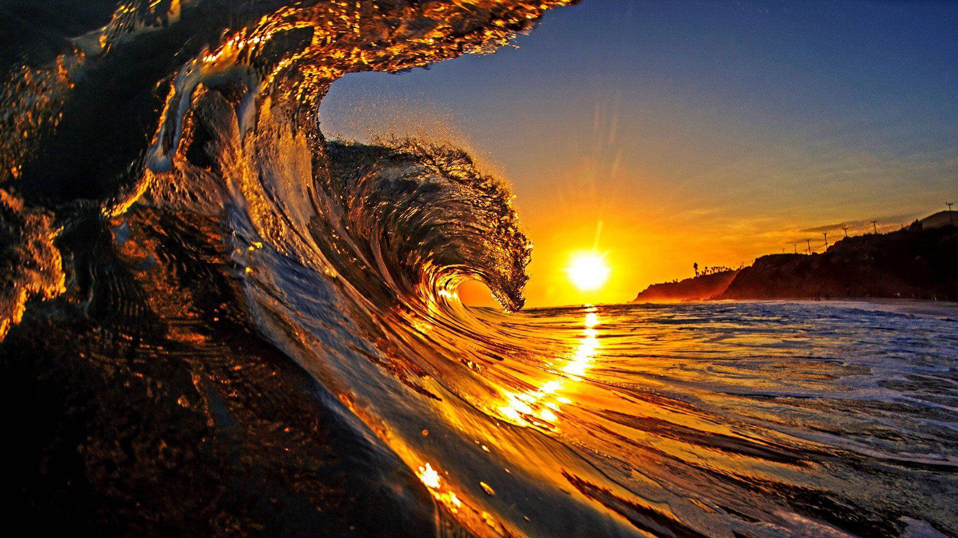 QHD Sea Sunrise, ocean wave, sunset, Full HD Desktop Wallpaper