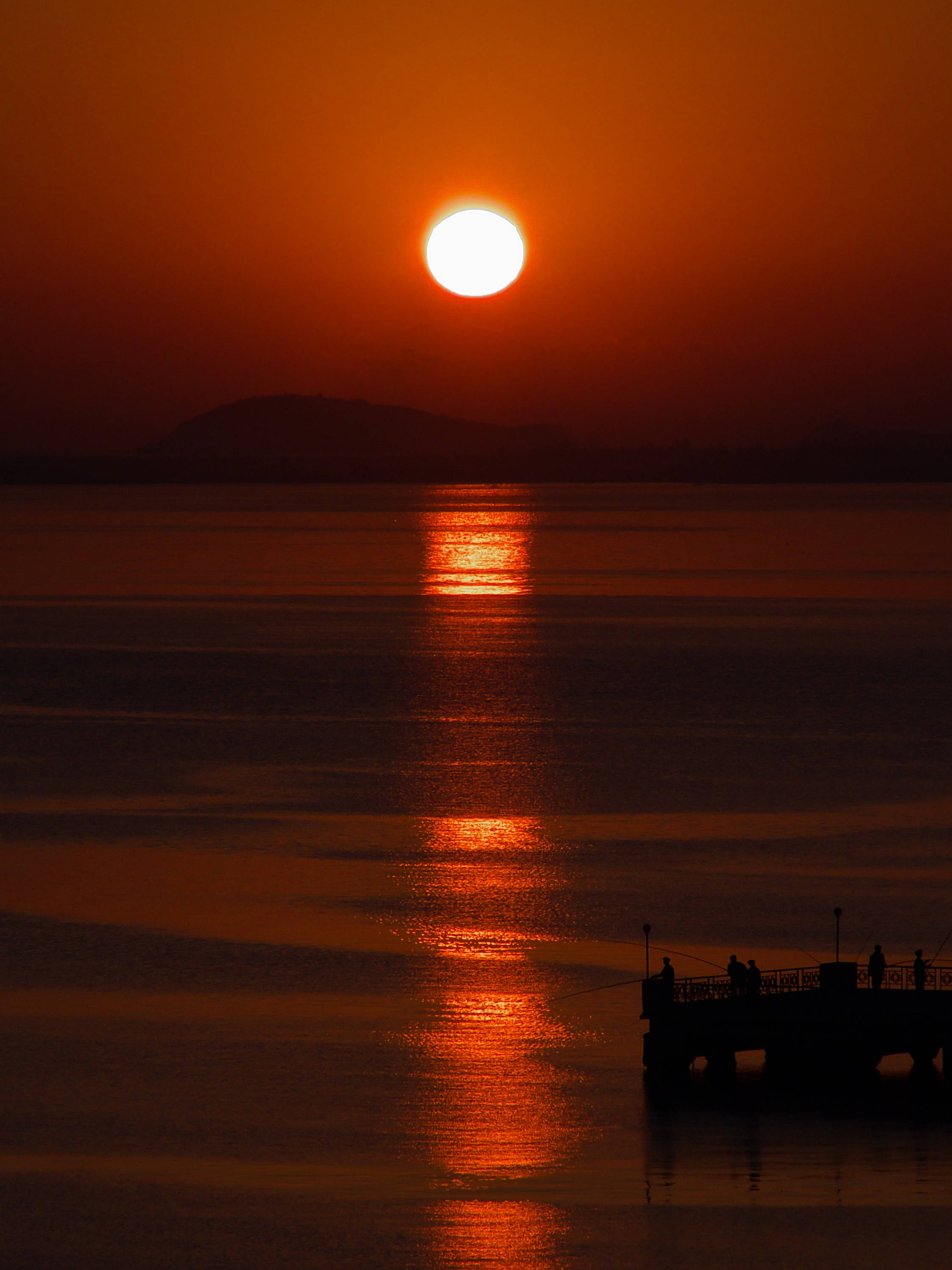 fishermen silhouettes, sea, sunrise, 2K Phone Wallpaper