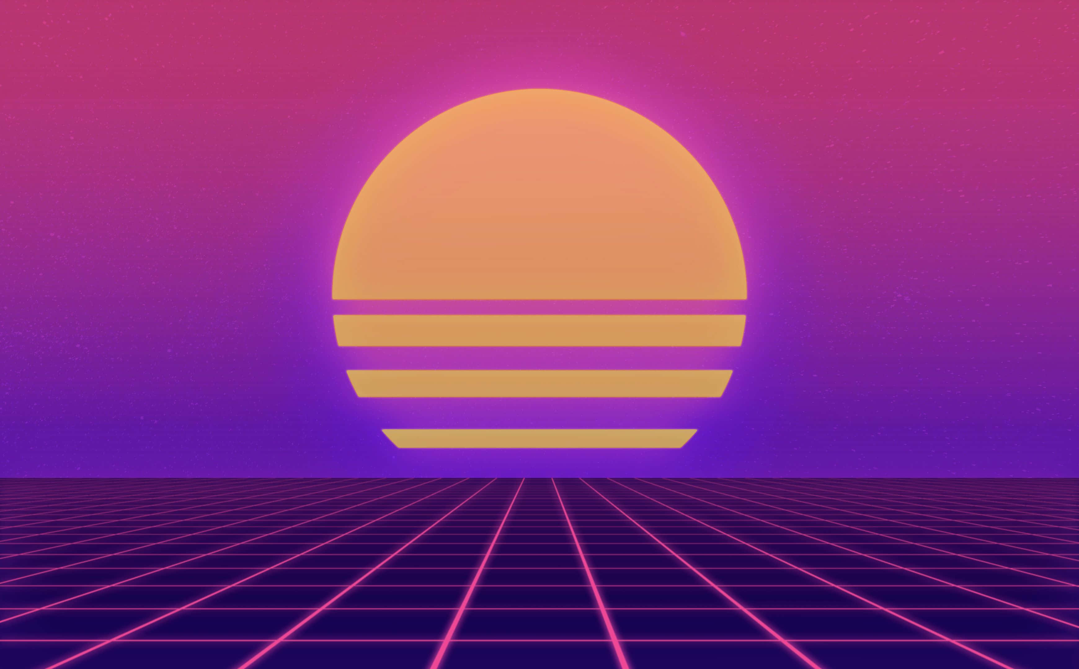 80s aesthetic, retrofuturistic sunset, striped orange sun, 2K Desktop Wallpaper