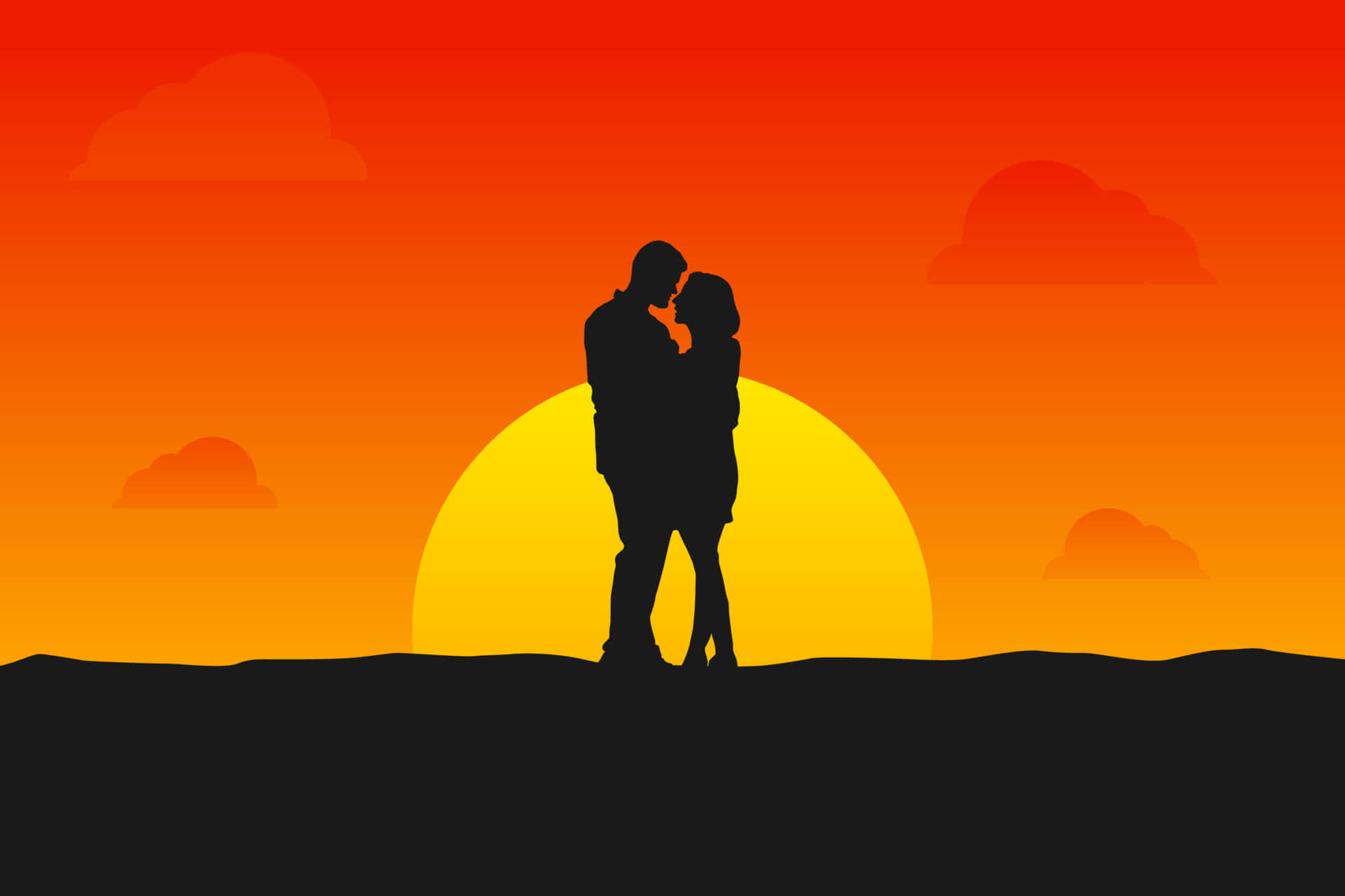 Sunset, couple, silhouette, Full HD Desktop Wallpaper