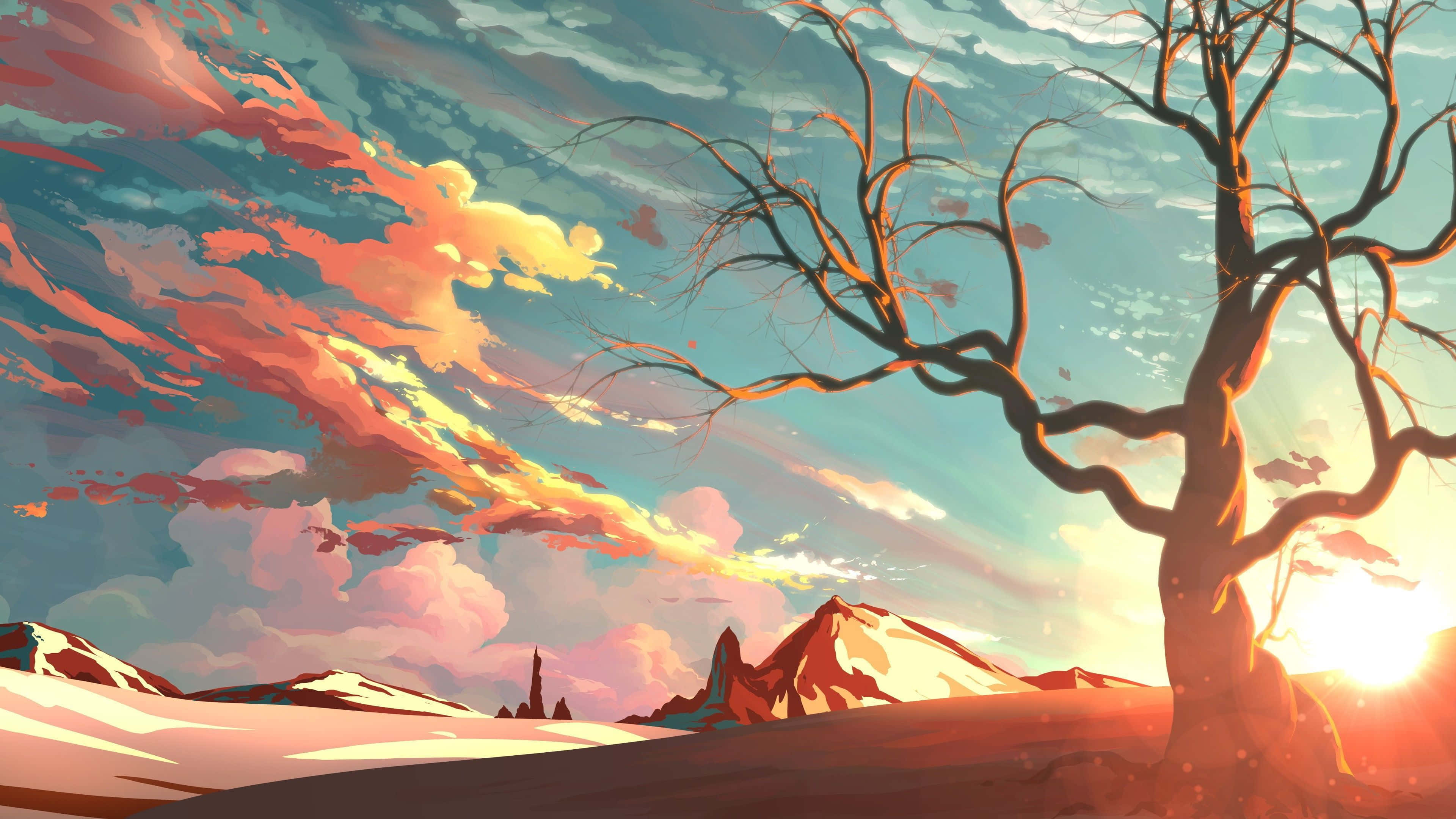 sunset, vibrant sunset sky, orange pink and blue, 4K Desktop Wallpaper