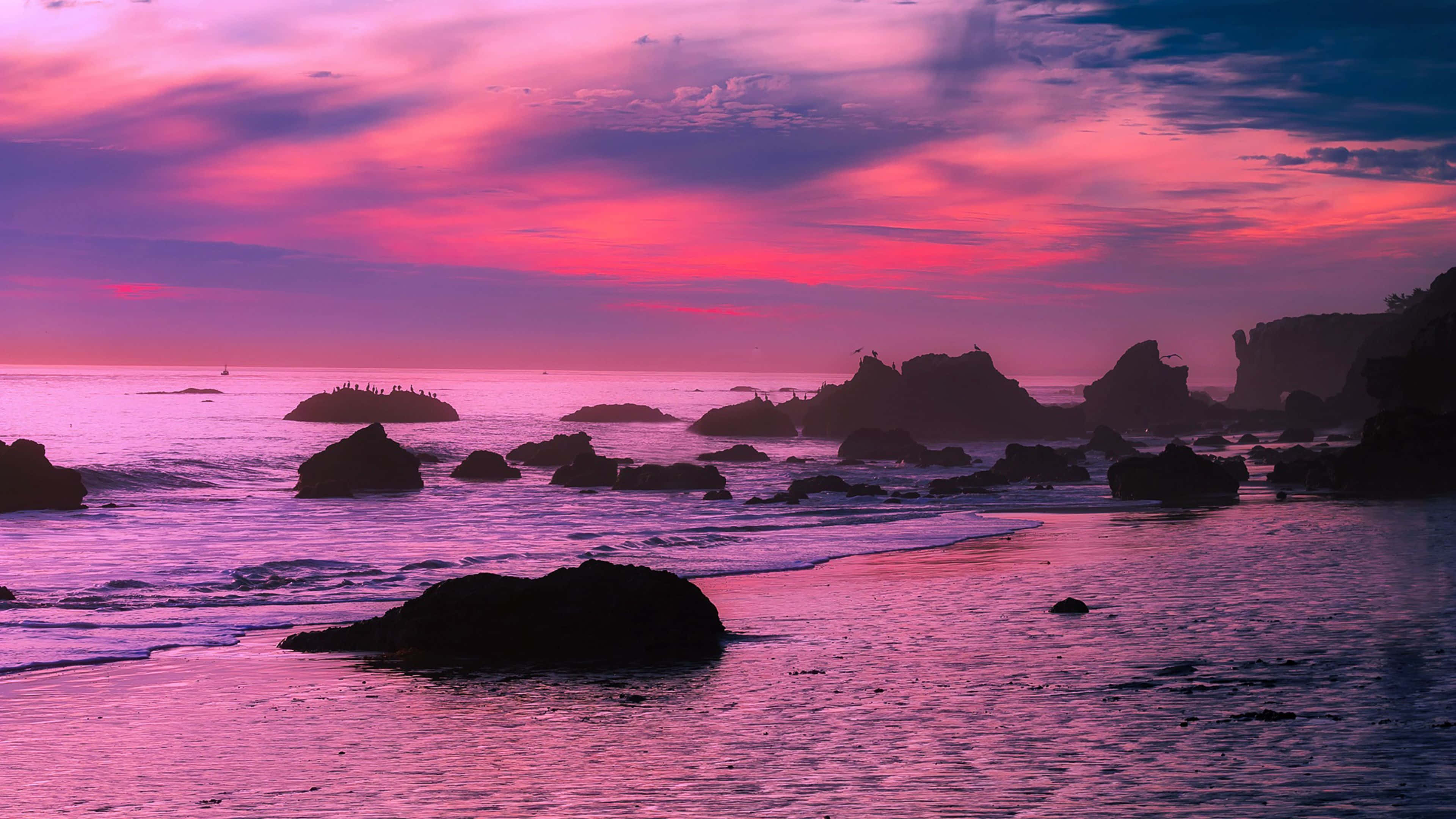 colorful sunset, pink and purple sunset, ocean, 4K Desktop Wallpaper