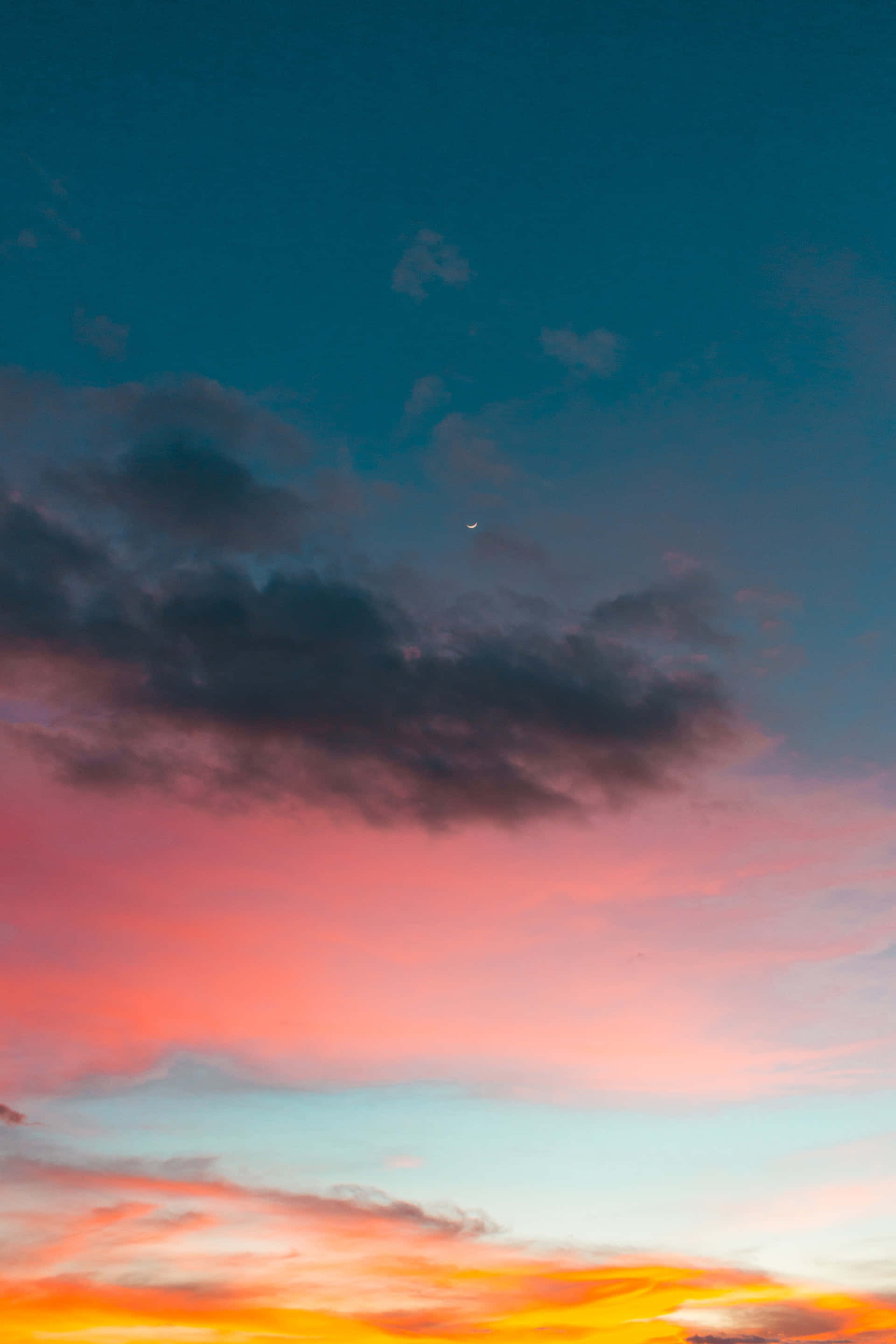 colorful sunset, fiery orange clouds, pink and teal blue, 2K Phone Wallpaper