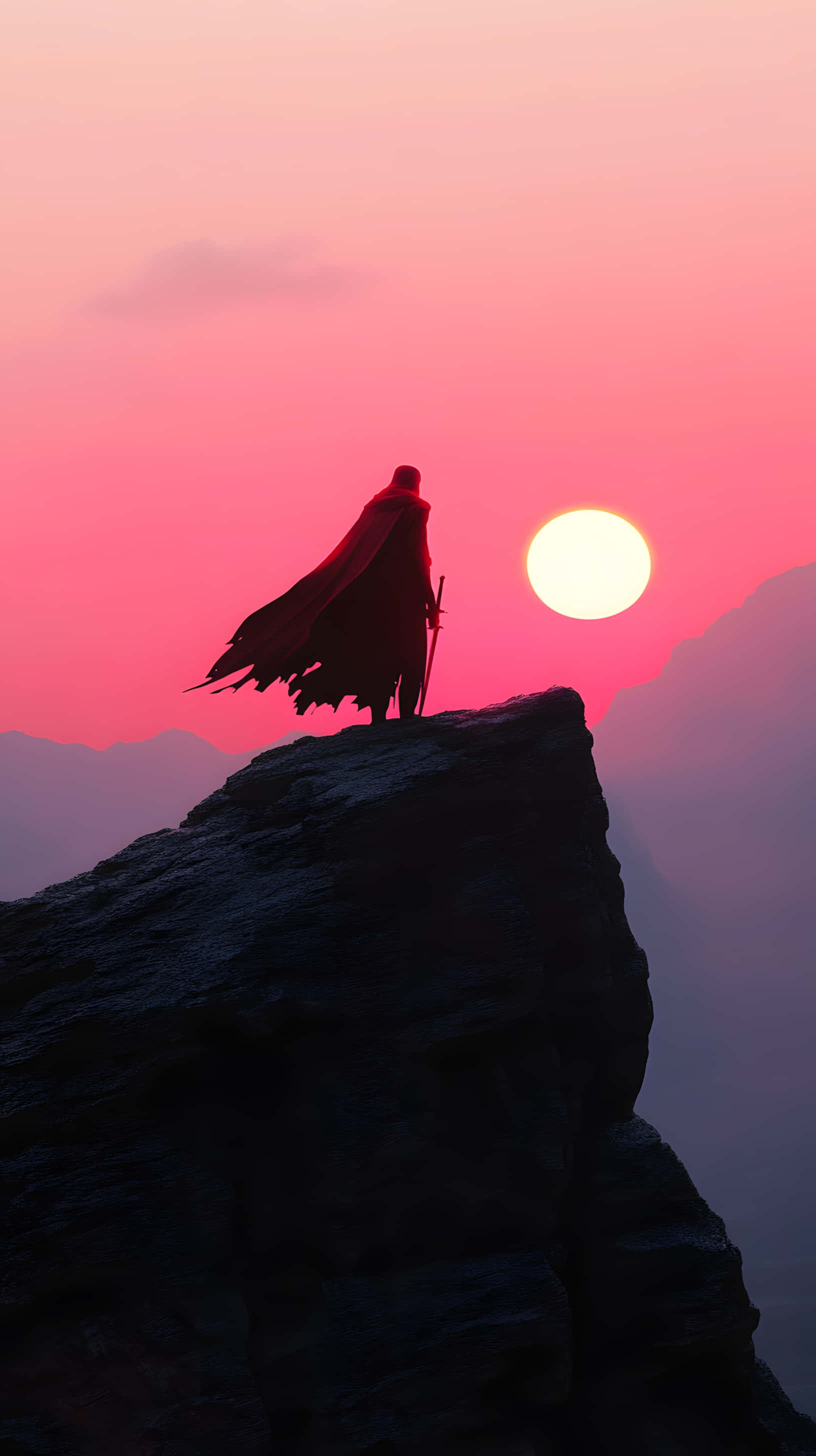 samurai, cliff, sunset, 2K Phone Wallpaper