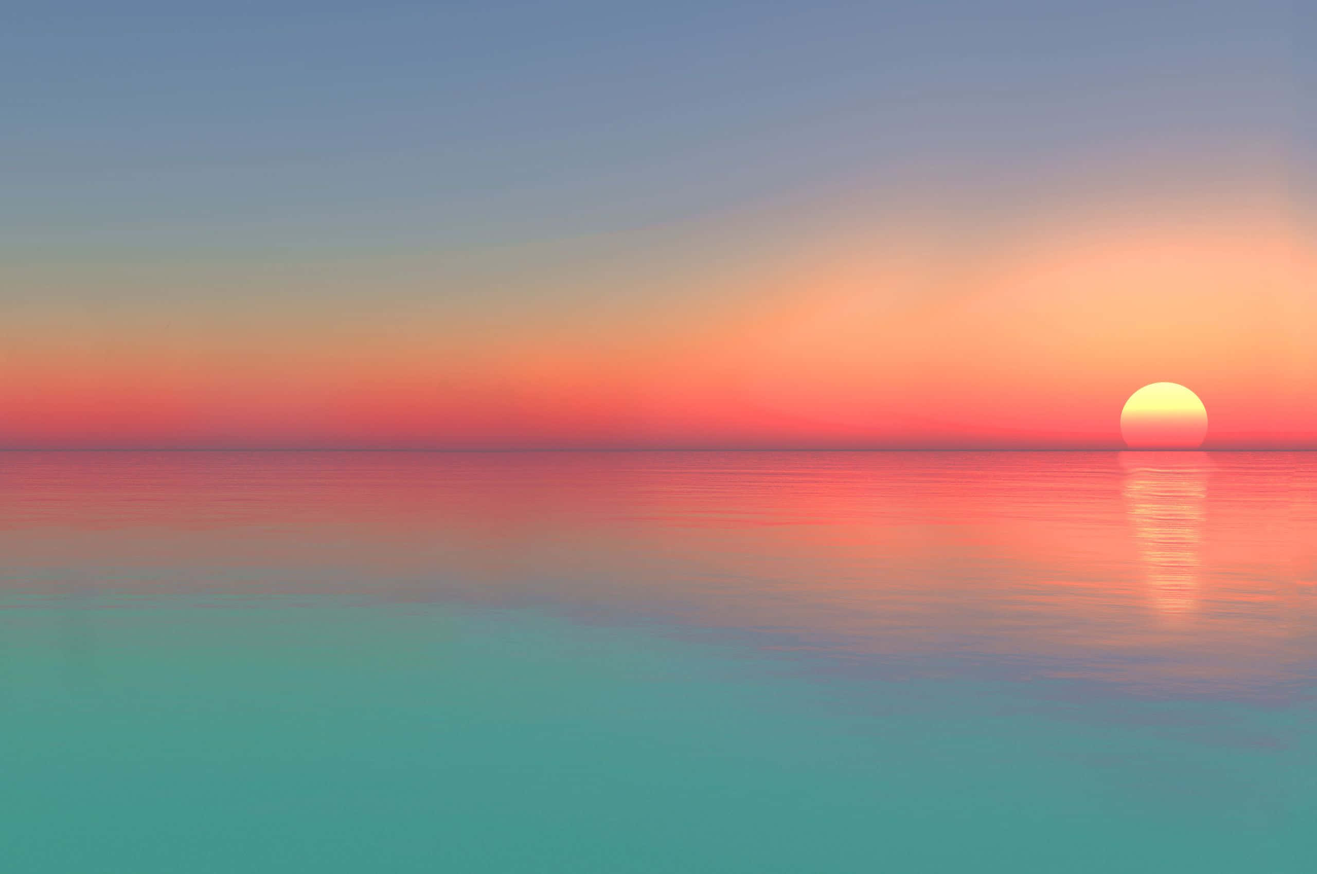 sunset, glowing sun, calm waters, 2K Desktop Wallpaper