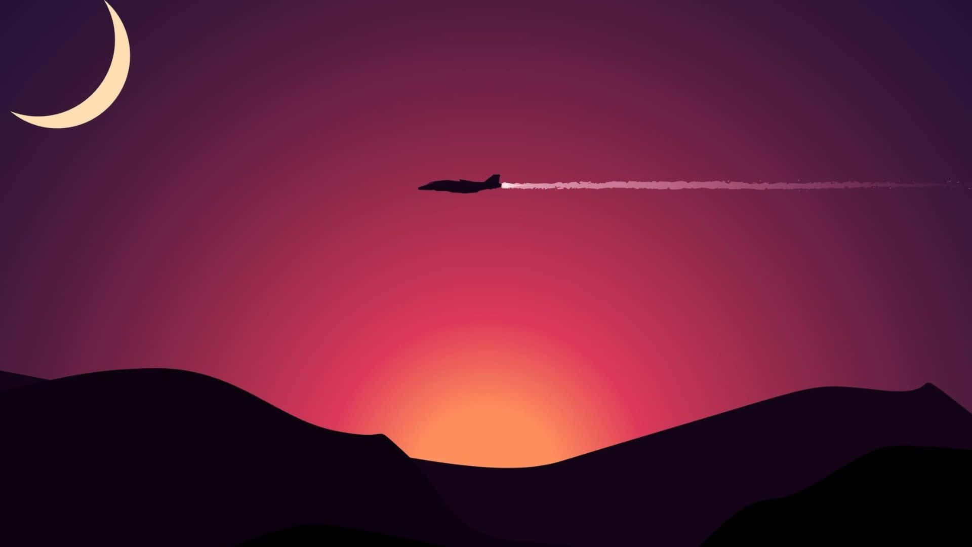minimalist sunset, vibrant purple and orange sunset sky, glowing trail, Full HD Desktop Wallpaper