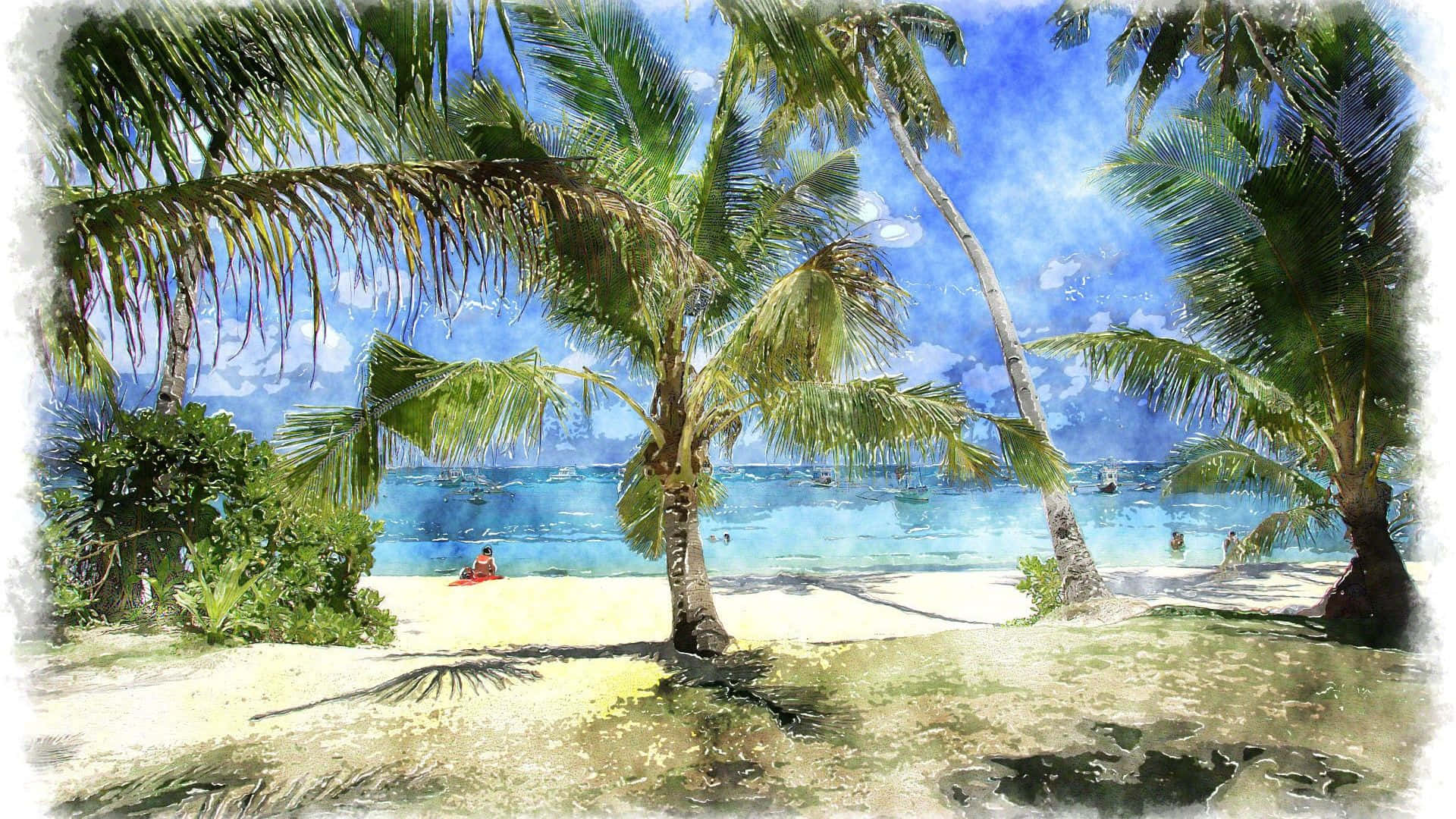 beach, palm trees, turquoise waters, Full HD Desktop Wallpaper