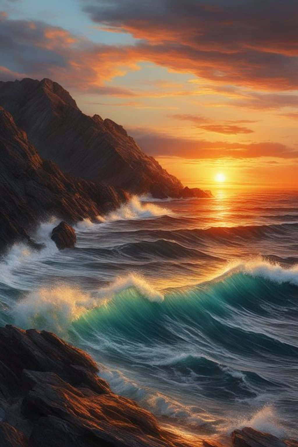 Sunset, coastline, fiery orange, HD Phone Wallpaper