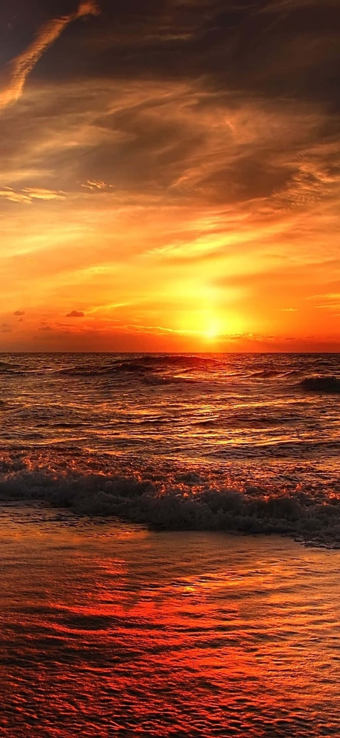 Sunset Beach iPhone, fiery sunset, ocean, Full HD Phone Wallpaper