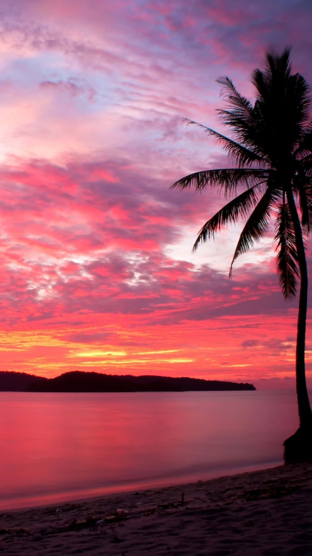 Sunset Beach, golden hour, fiery pink and orange sunset, Full HD Phone Wallpaper