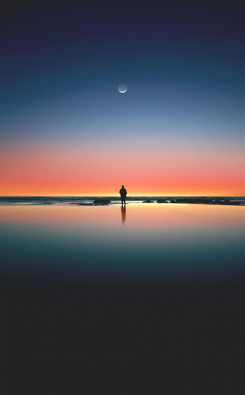 Sunset Beach iPhone, twilight, crescent moon, HD Phone Wallpaper