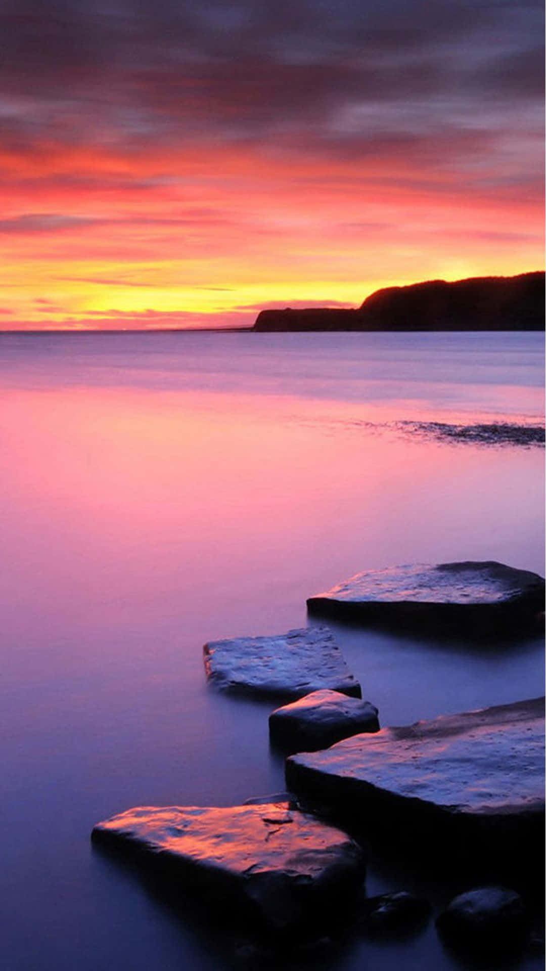 Sunset Beach iPhone, sunset, rocks, Full HD Phone Wallpaper