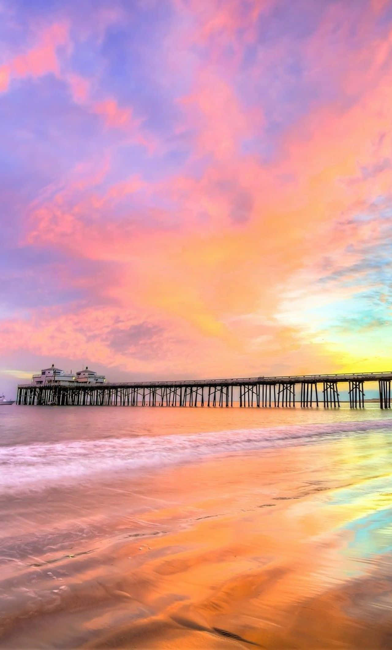 Sunset Beach iPhone, sunset, pier, Full HD Phone Wallpaper
