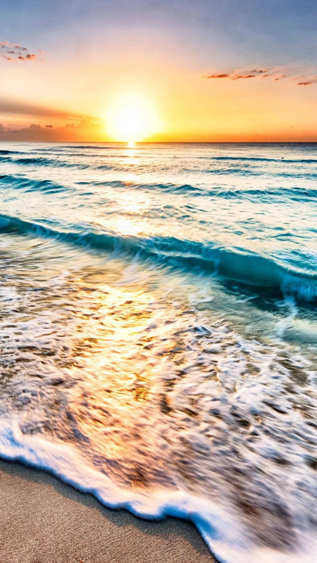 Sunset Beach iPhone, golden sunset, turquoise ocean, Full HD Phone Wallpaper