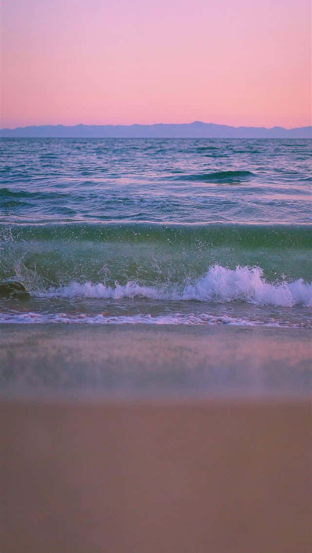 sunset, ocean waves, sandy shore, SD Phone Wallpaper