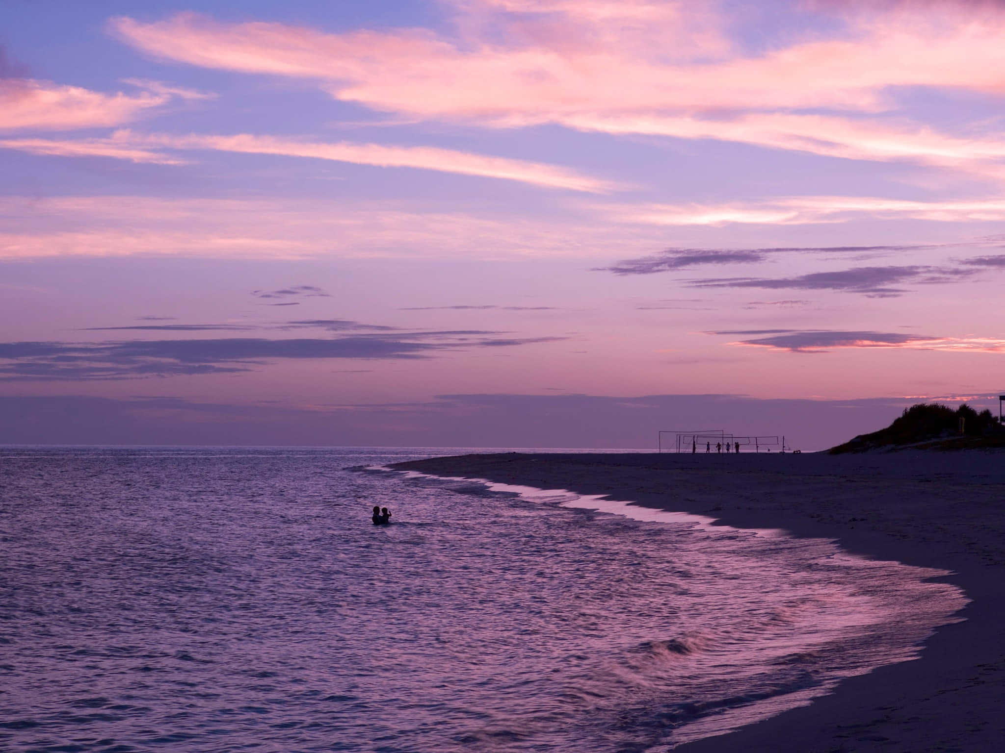 beach, twilight, pink and purple skies, Full HD Desktop Wallpaper