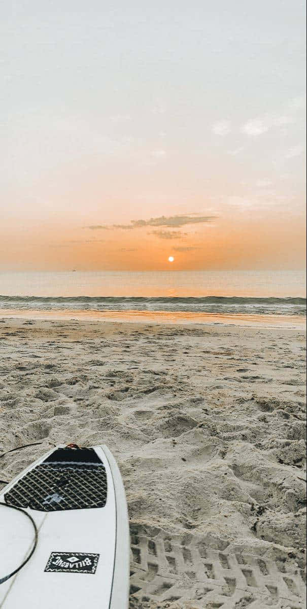 surfboard, beach, sunset, SD Phone Wallpaper