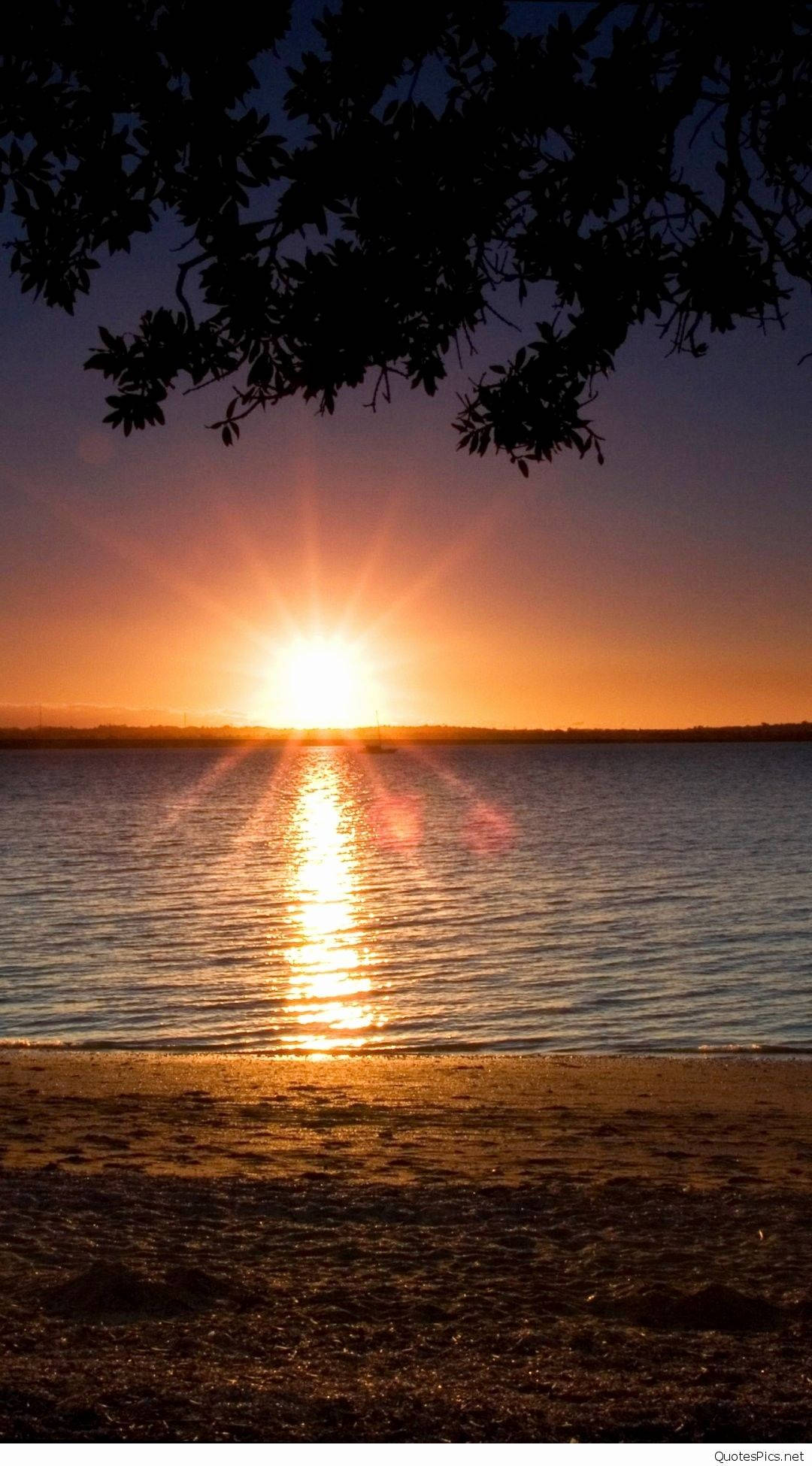 Sunset, beach, calm water, Full HD Phone Wallpaper