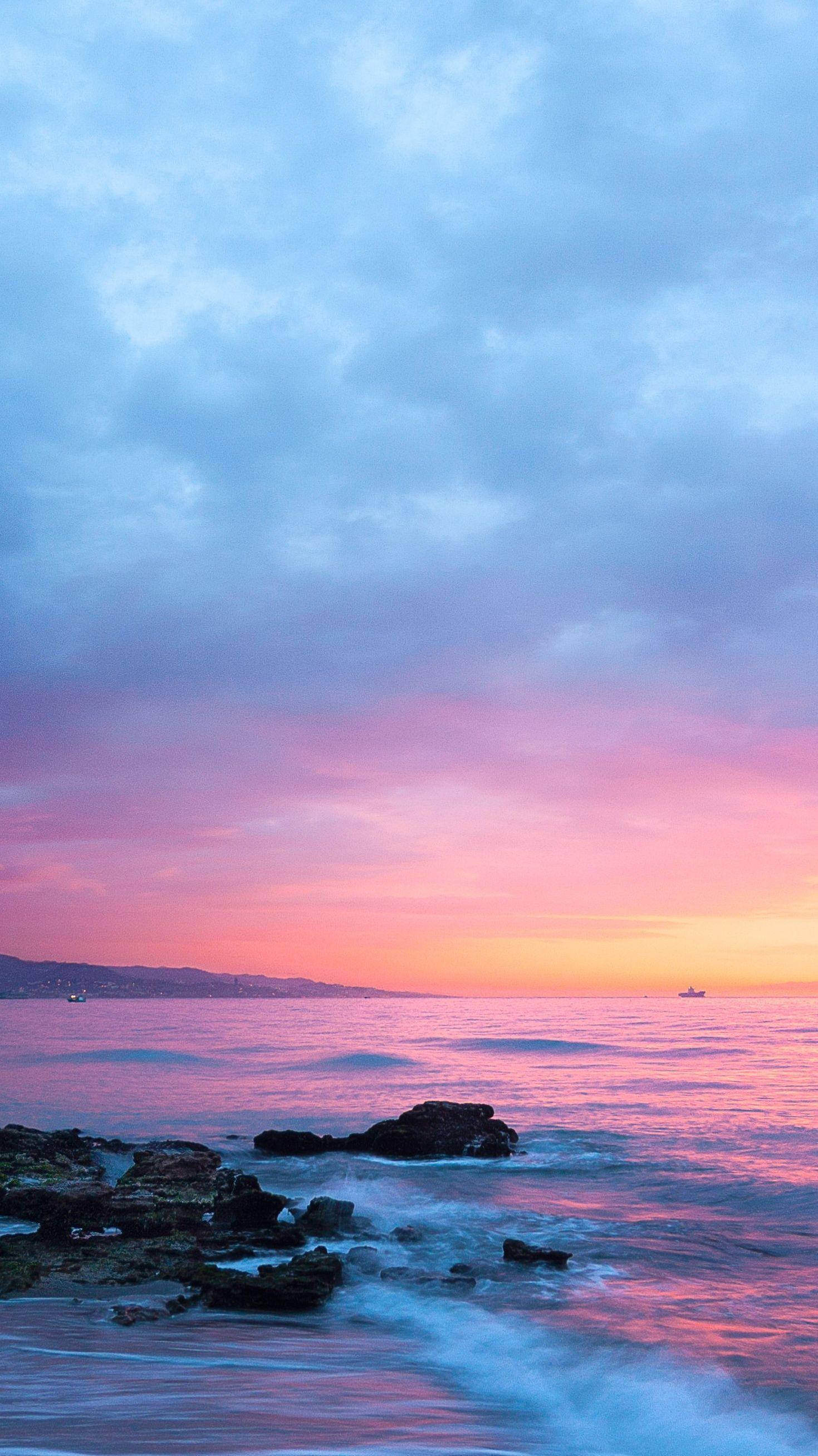 sunset, ocean, calm waters, 2K Phone Wallpaper