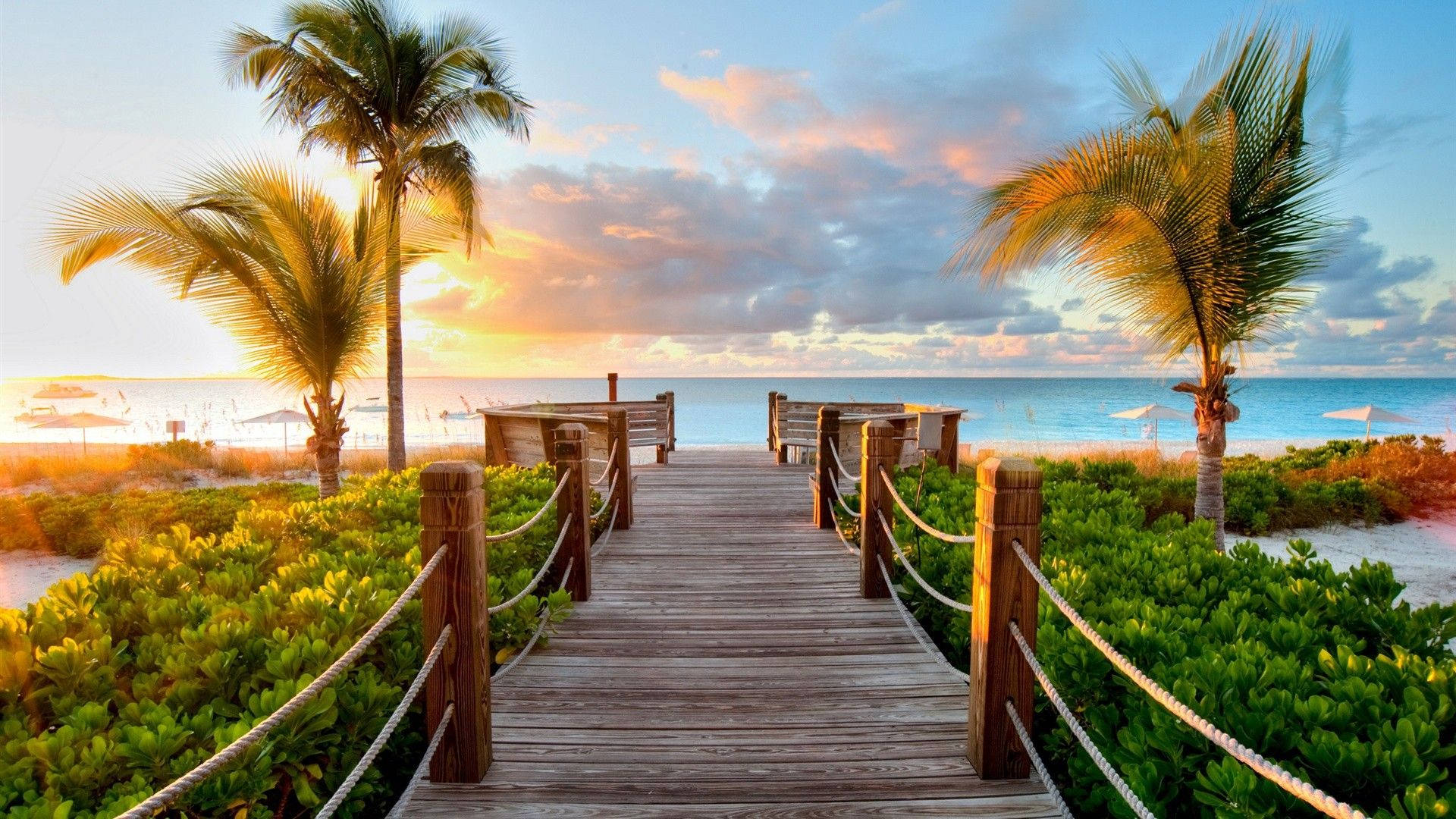 Sunset Beach, sunset, golden light, Full HD Desktop Wallpaper