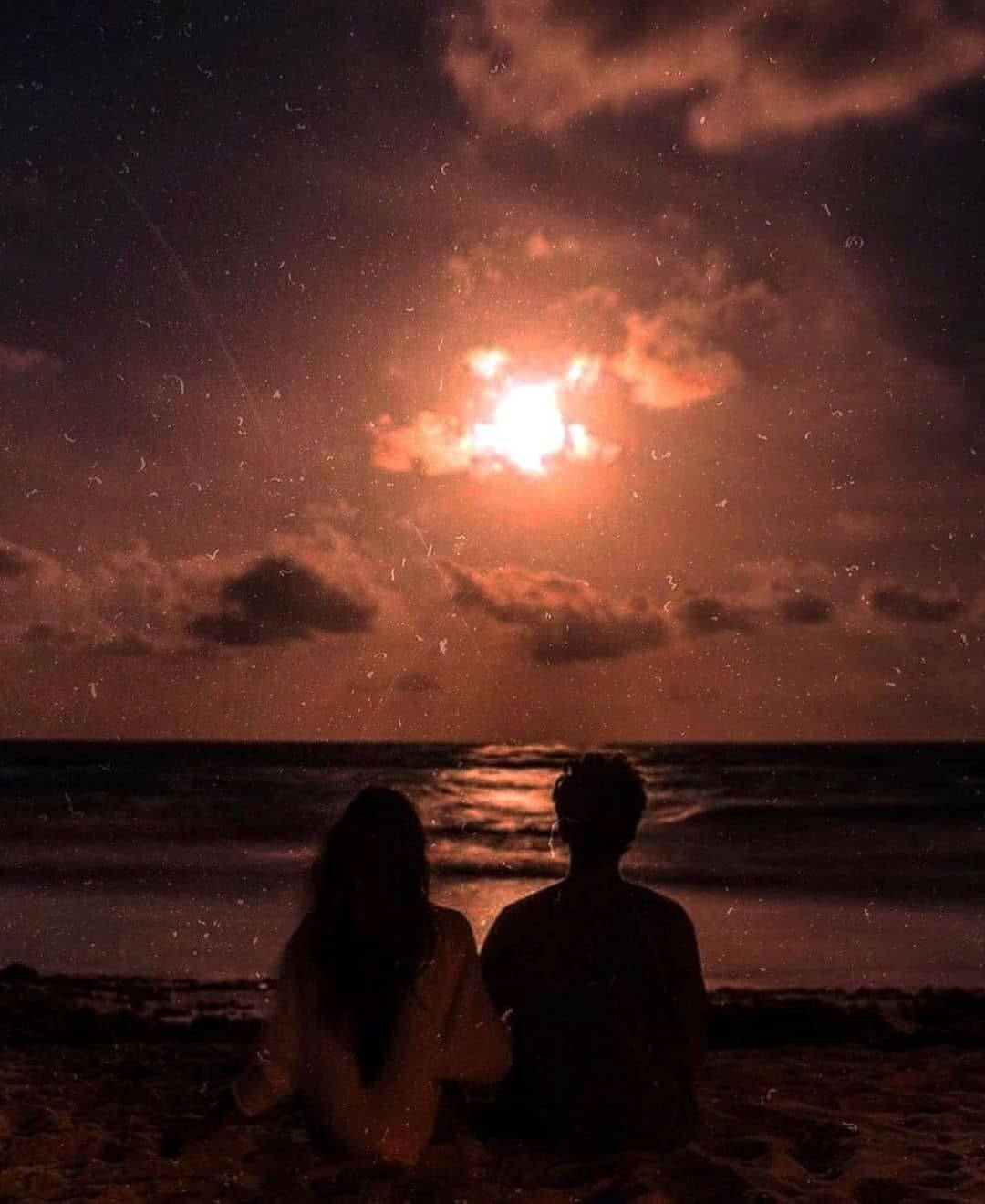 beach, sunset, moon, HD Phone Wallpaper