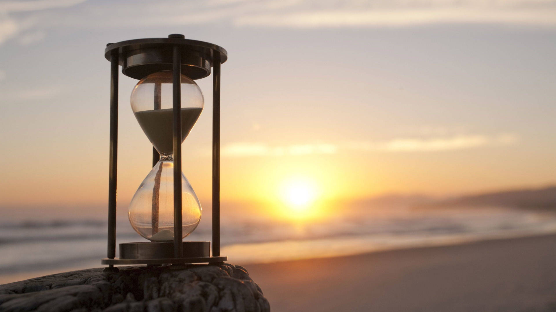Sunset Beach, hourglass, sand flowing, Full HD Desktop Wallpaper