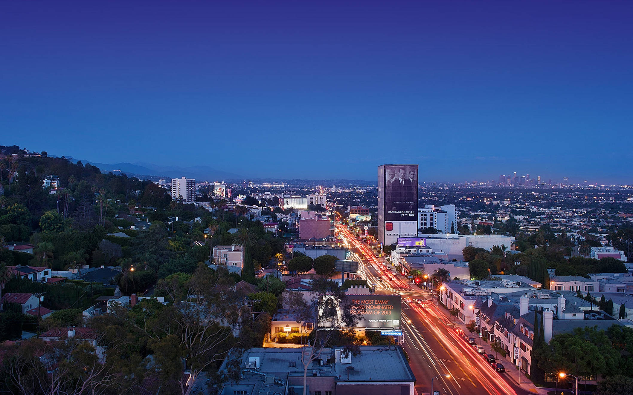 Sunset Boulevard, city lights, aerial view, Full HD Desktop Wallpaper