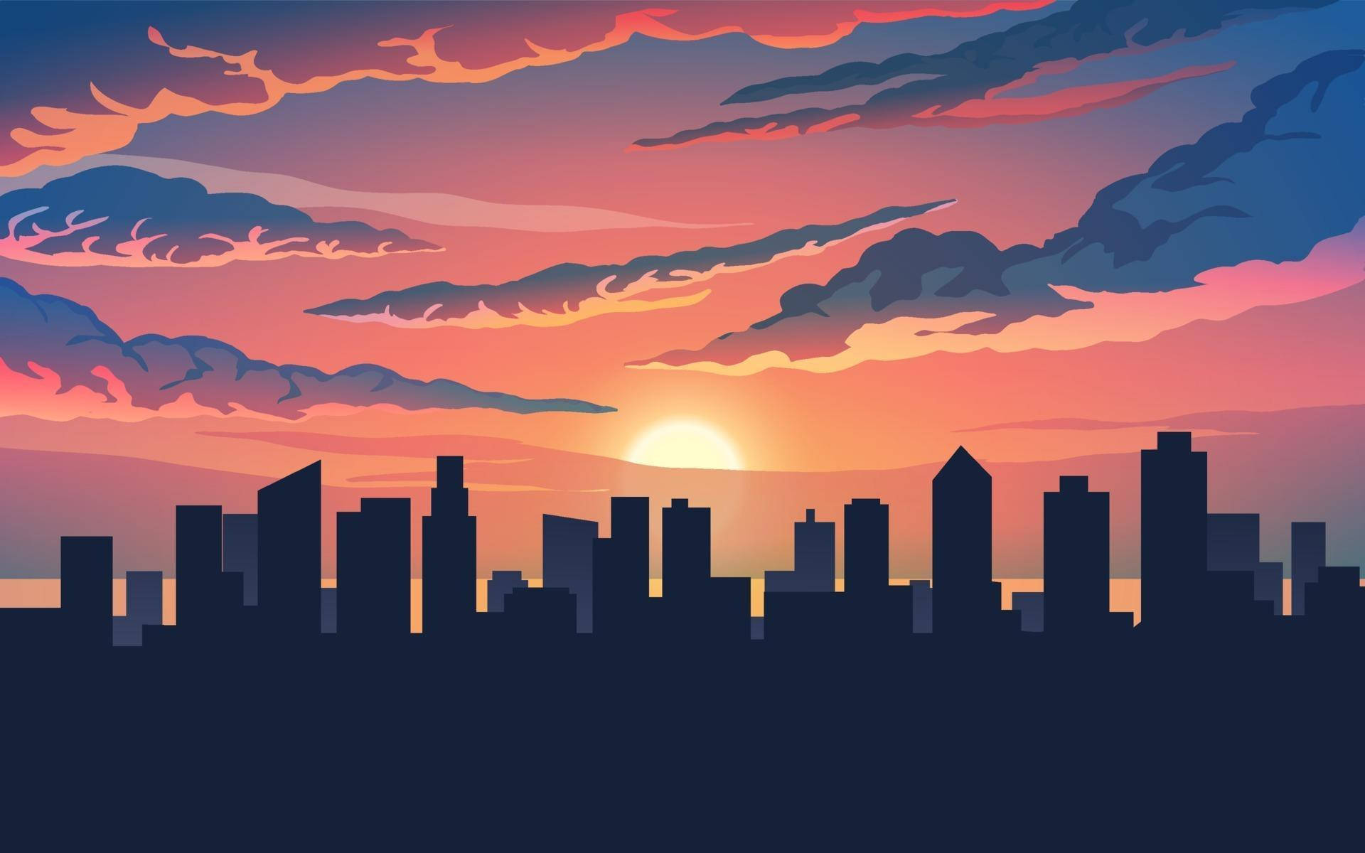 Sunset, City, Skyline, Full HD Desktop Wallpaper