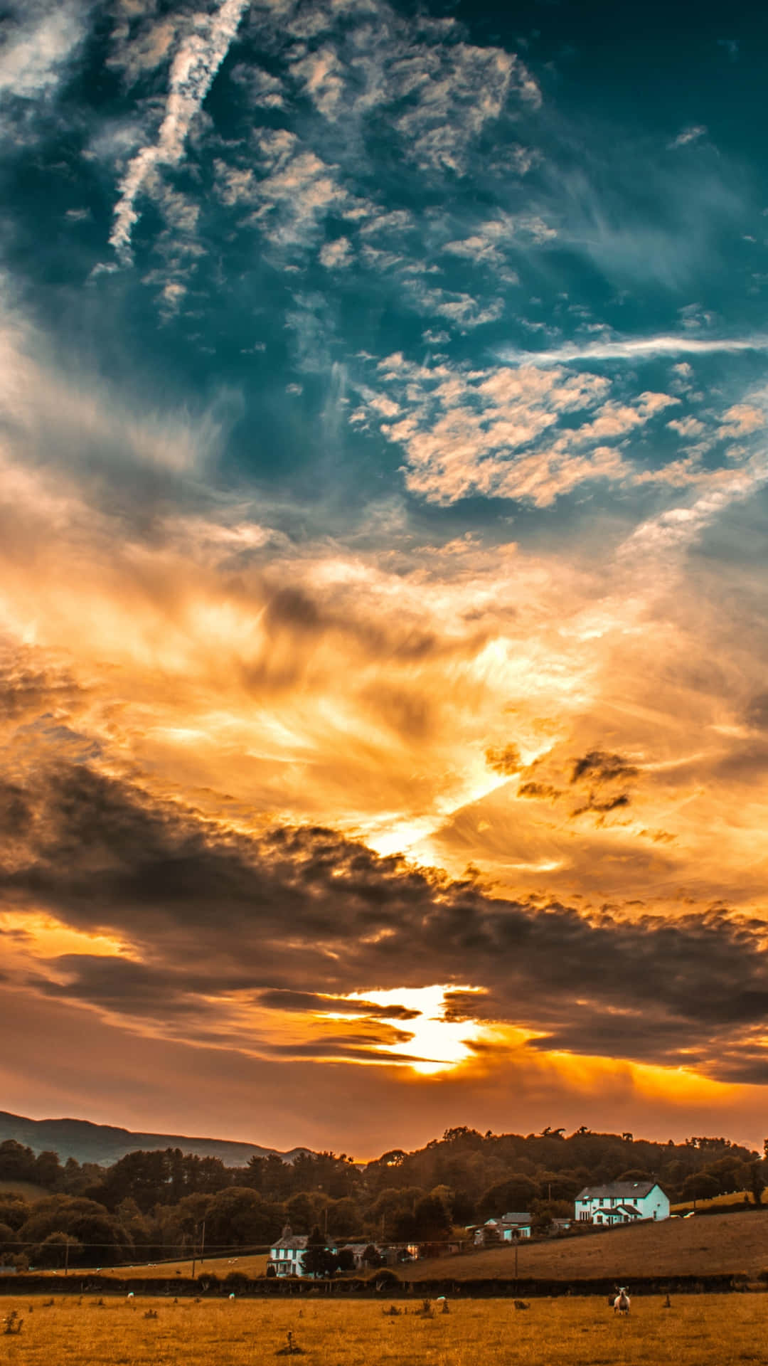 Yellow Blue Sunset Cloud, sunset, fiery orange, Full HD Phone Wallpaper