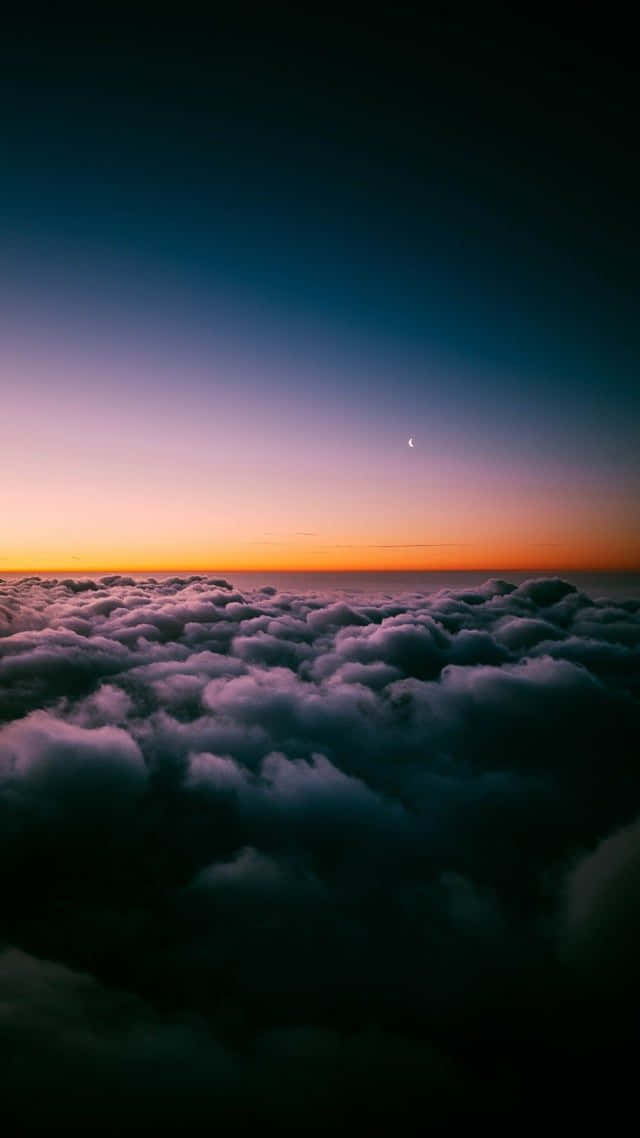 sea of clouds, twilight, crescent moon, SD Phone Wallpaper