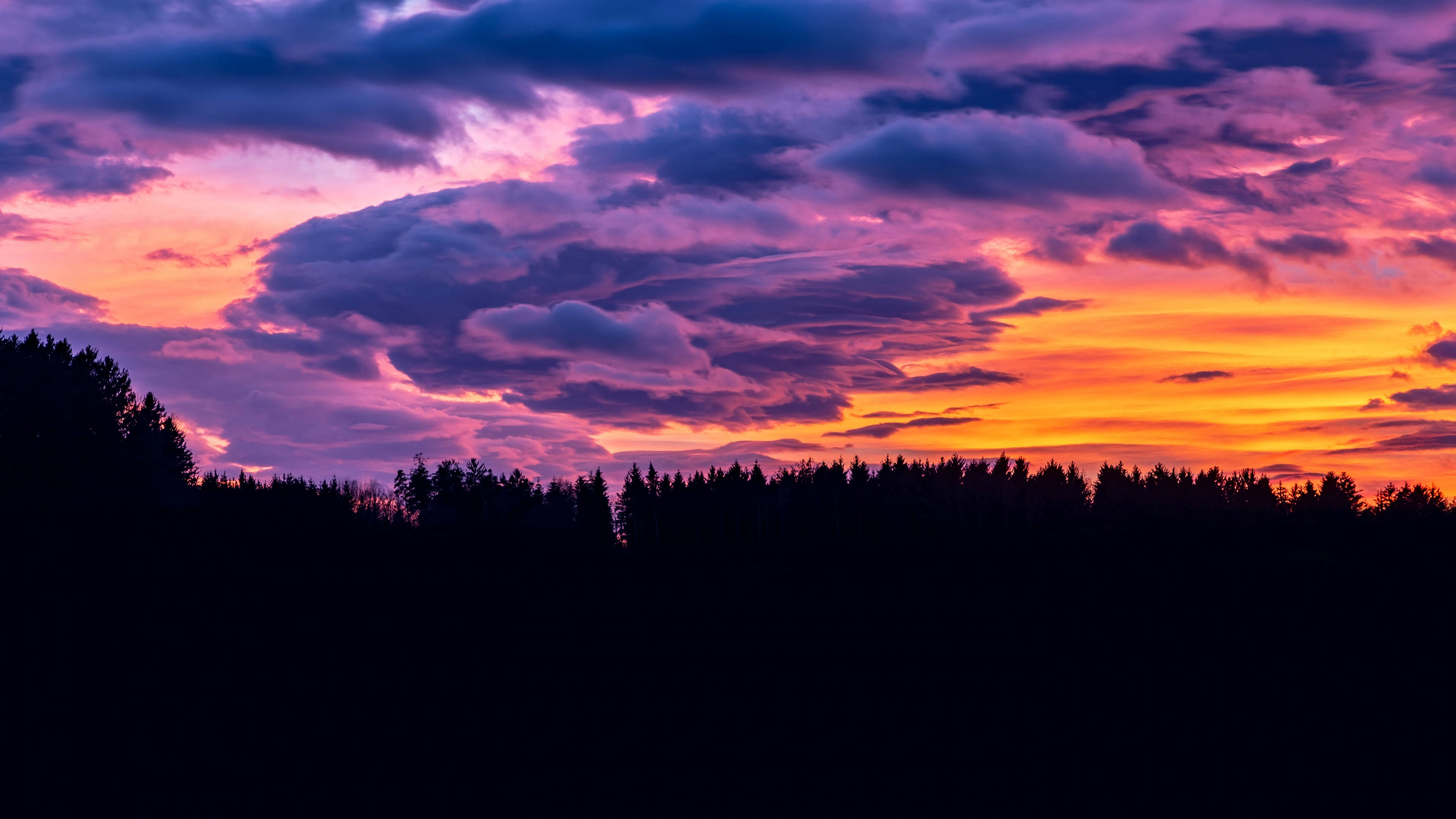 Orange And Purple 4K Sky, fiery orange, deep purple, 4K Desktop Wallpaper