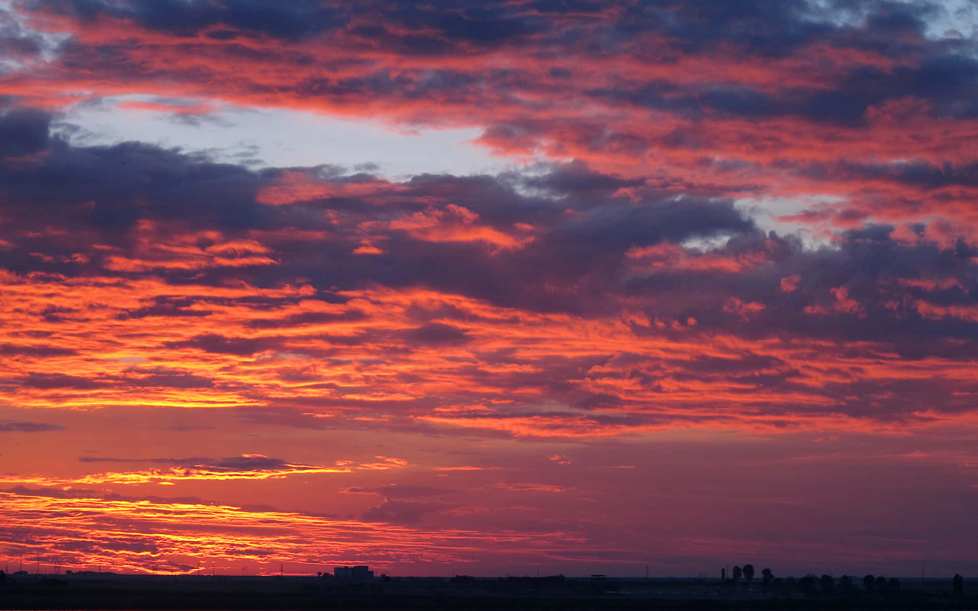 red orange sunset clouds, fiery orange, deep purple clouds, Full HD Desktop Wallpaper