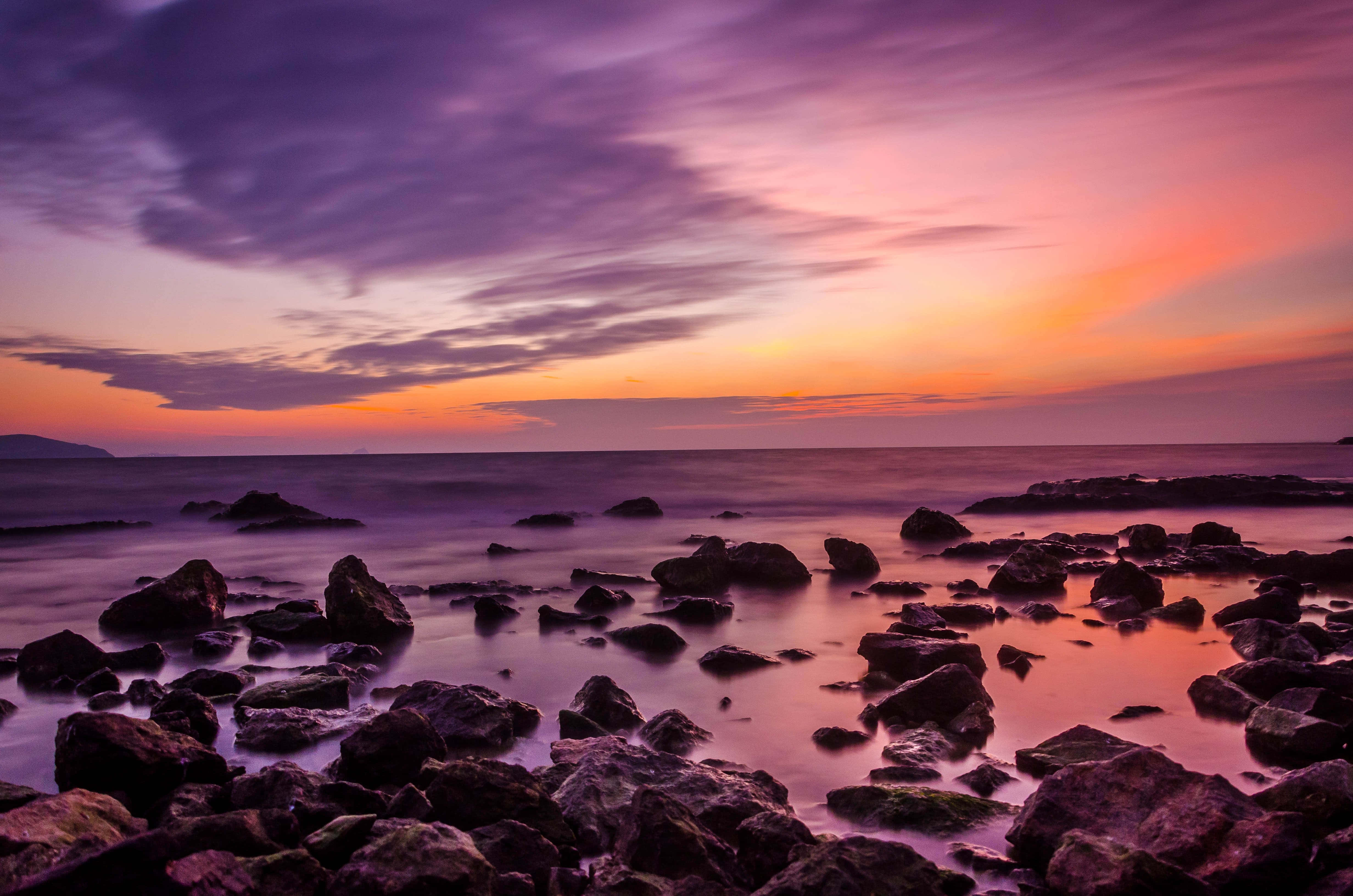 purple sunset cloud, sunset, seascape, 4K Desktop Wallpaper