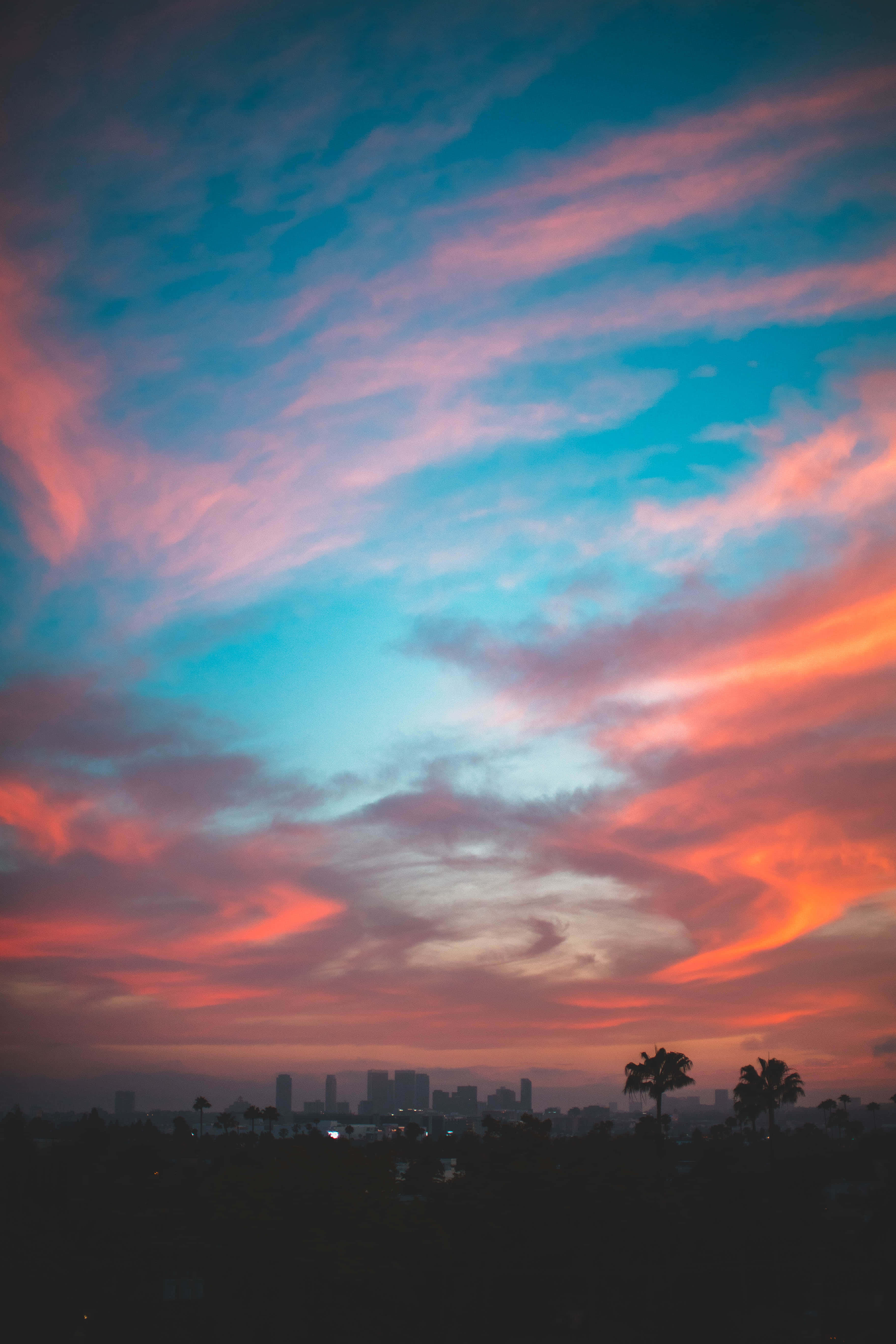 pastel blue pink sunset cloud, twilight sky, vibrant pink orange and teal clouds, 5K Phone Wallpaper