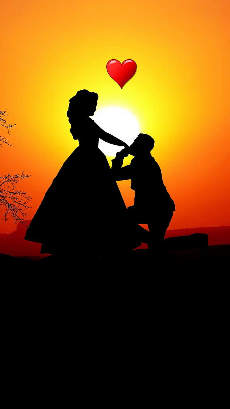 Sunset Couple, vibrant sunset, silhouetted couple, HD Phone Wallpaper
