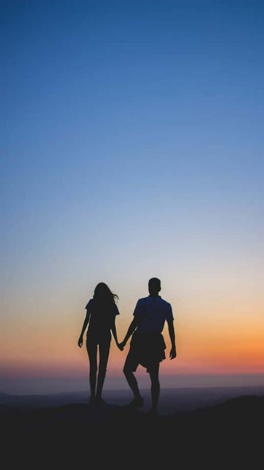 Sunset Sky Couple, vibrant sunset sky, mountain ridge, SD Phone Wallpaper