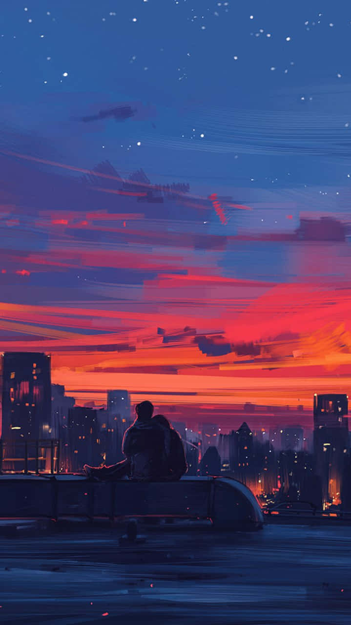Sunset Couple, rooftop, vibrant sunset, HD Phone Wallpaper