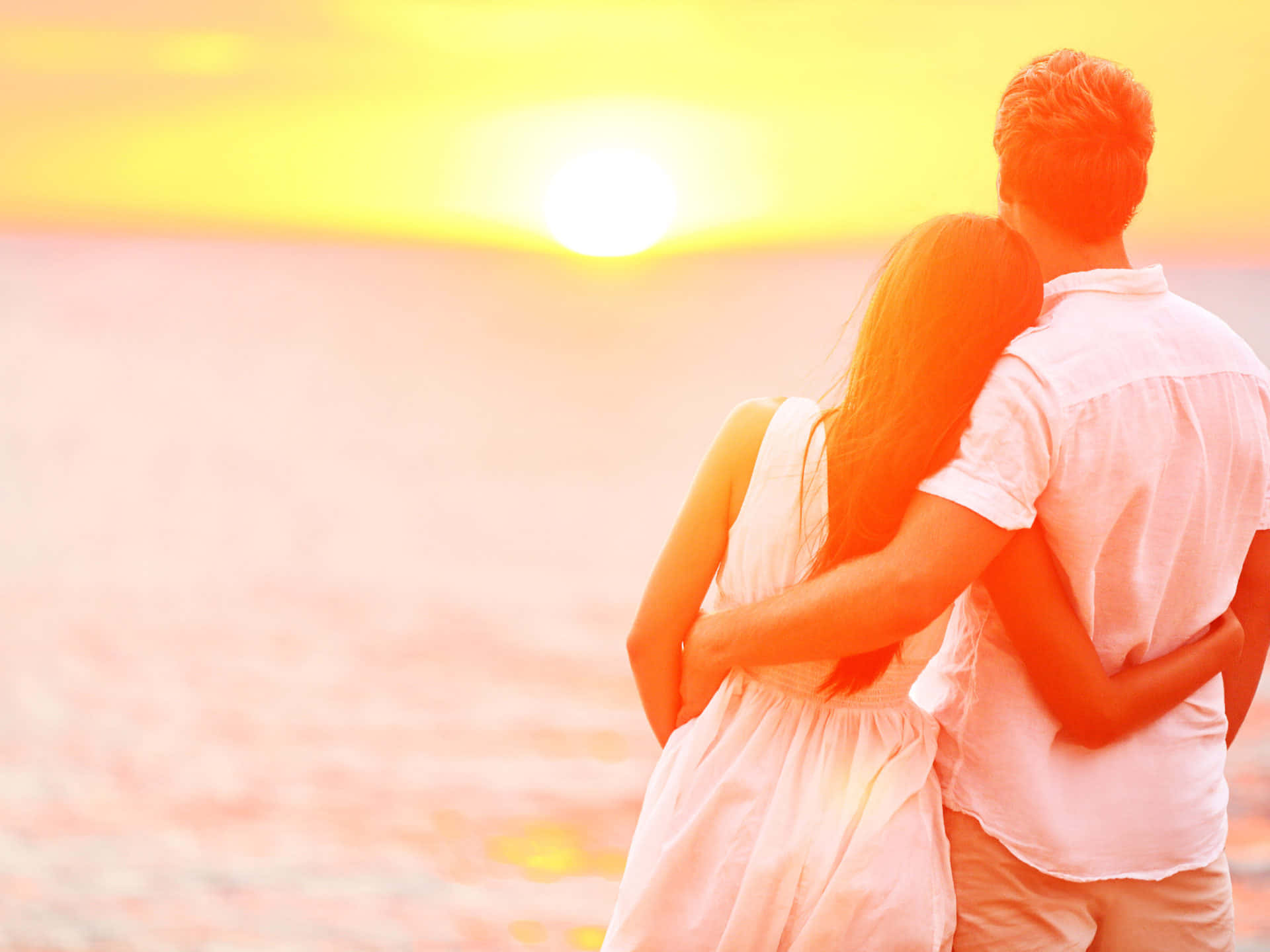 Sunset Couple, beach, sun set, Full HD Desktop Wallpaper