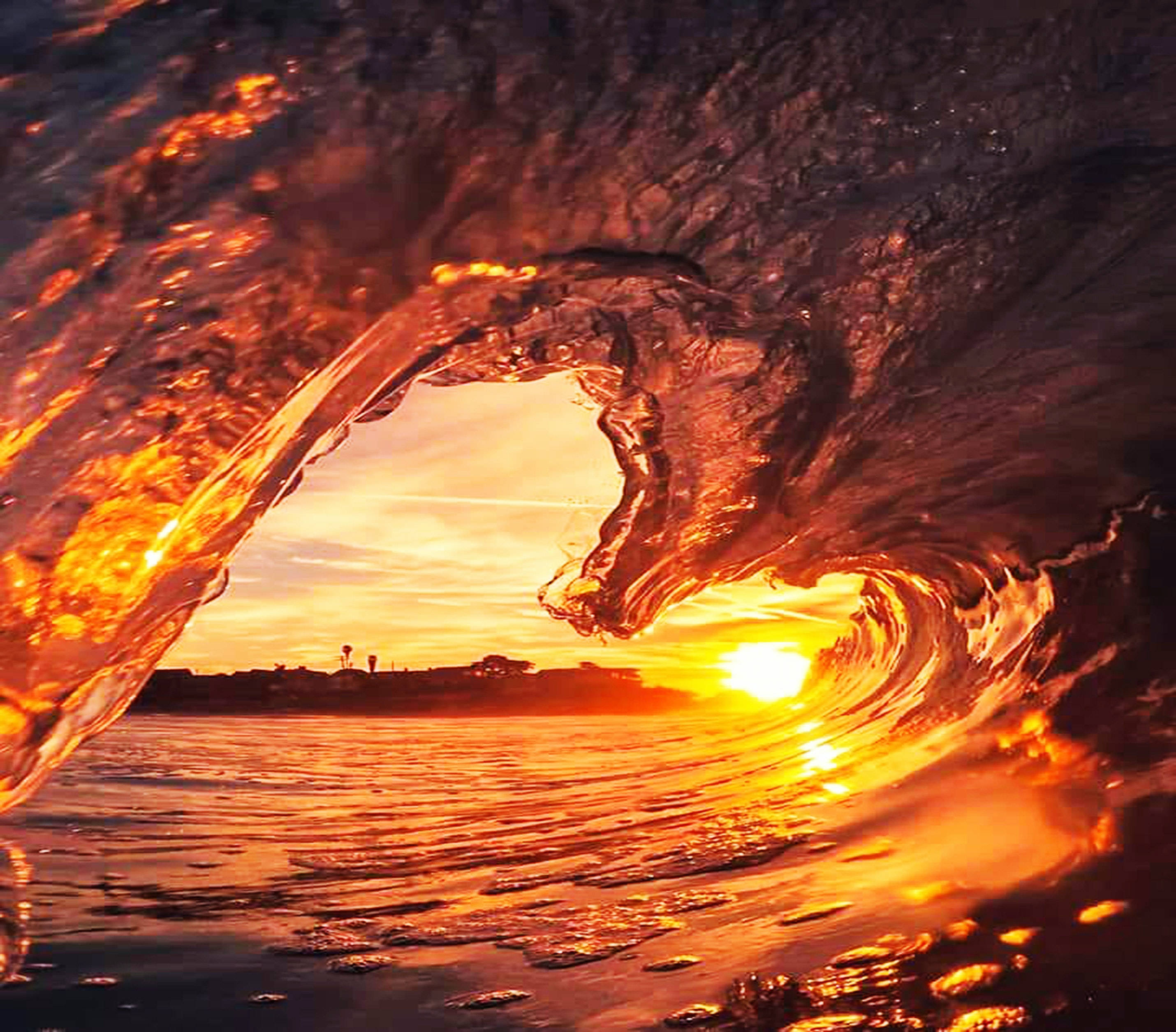 Heart-Shaped Waves, sunset, ocean wave, 2K Desktop Wallpaper